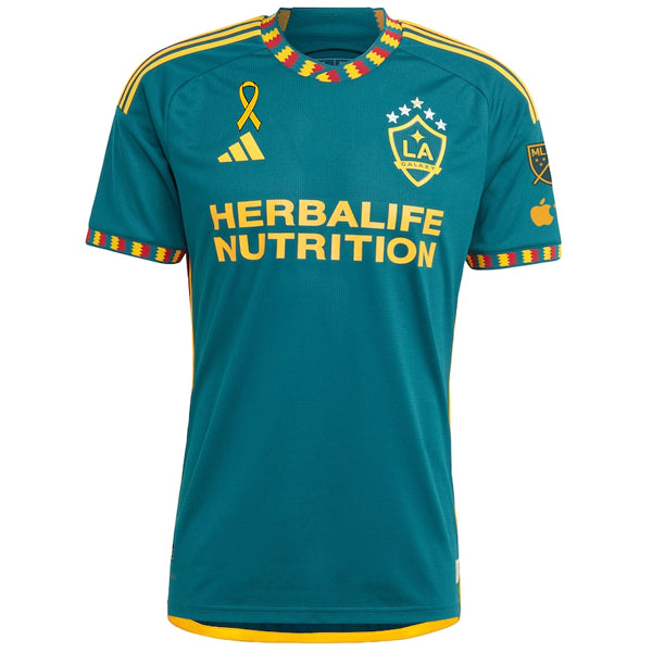 Adidas LA Galaxy Authentic Away Soccer Jersey 2023/24 - Green & Yellow with MLS, Apple TV & Cancer Awareness Patch - Perfect for Fans, Gifts & Match Days