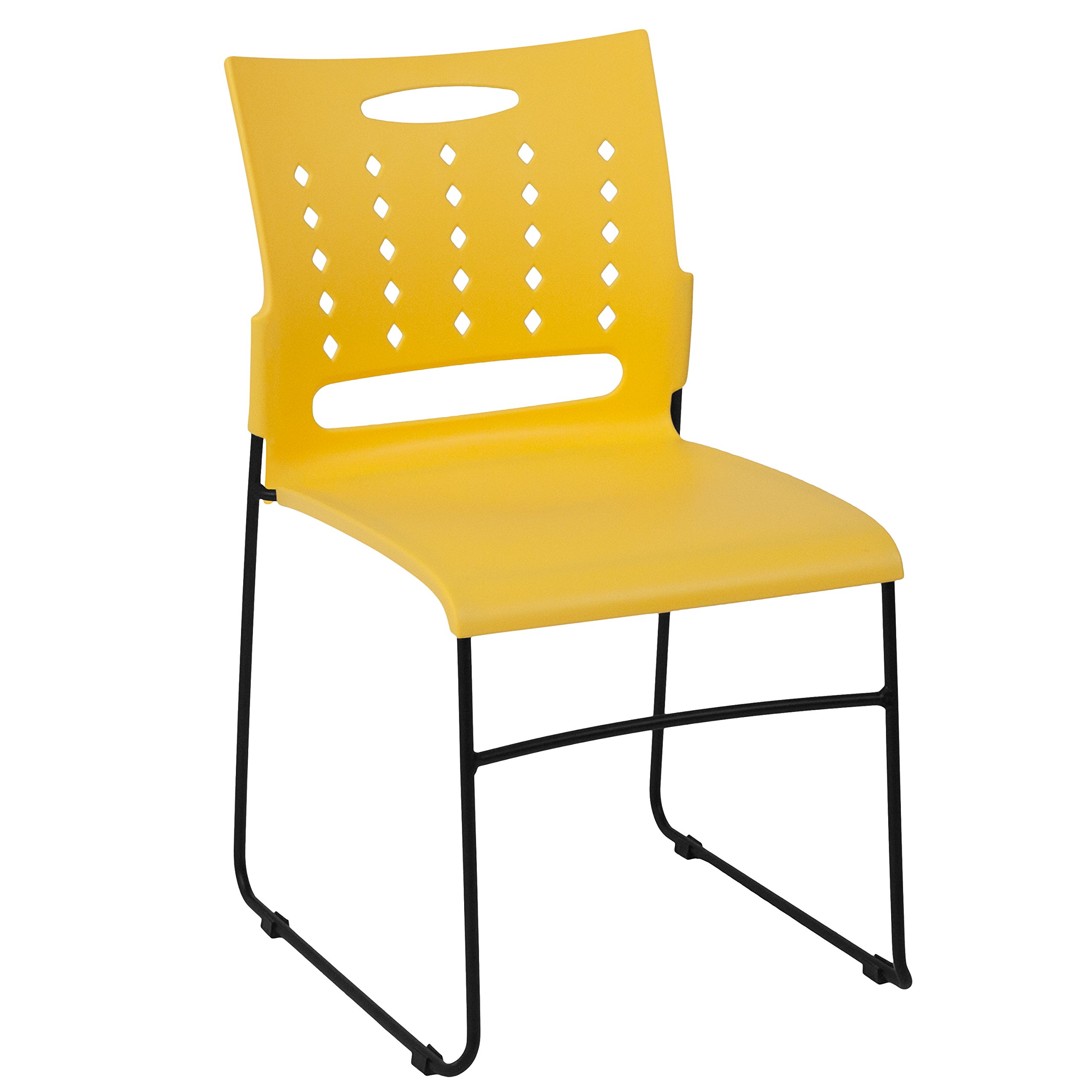 Flash Furniture 5-Pack HERCULES Series 881 lb. Capacity Yellow Sled Base Stackable Chairs with Air-Vent Back - Heavy Duty Stacking Chairs for Events, Classrooms & Conference Rooms