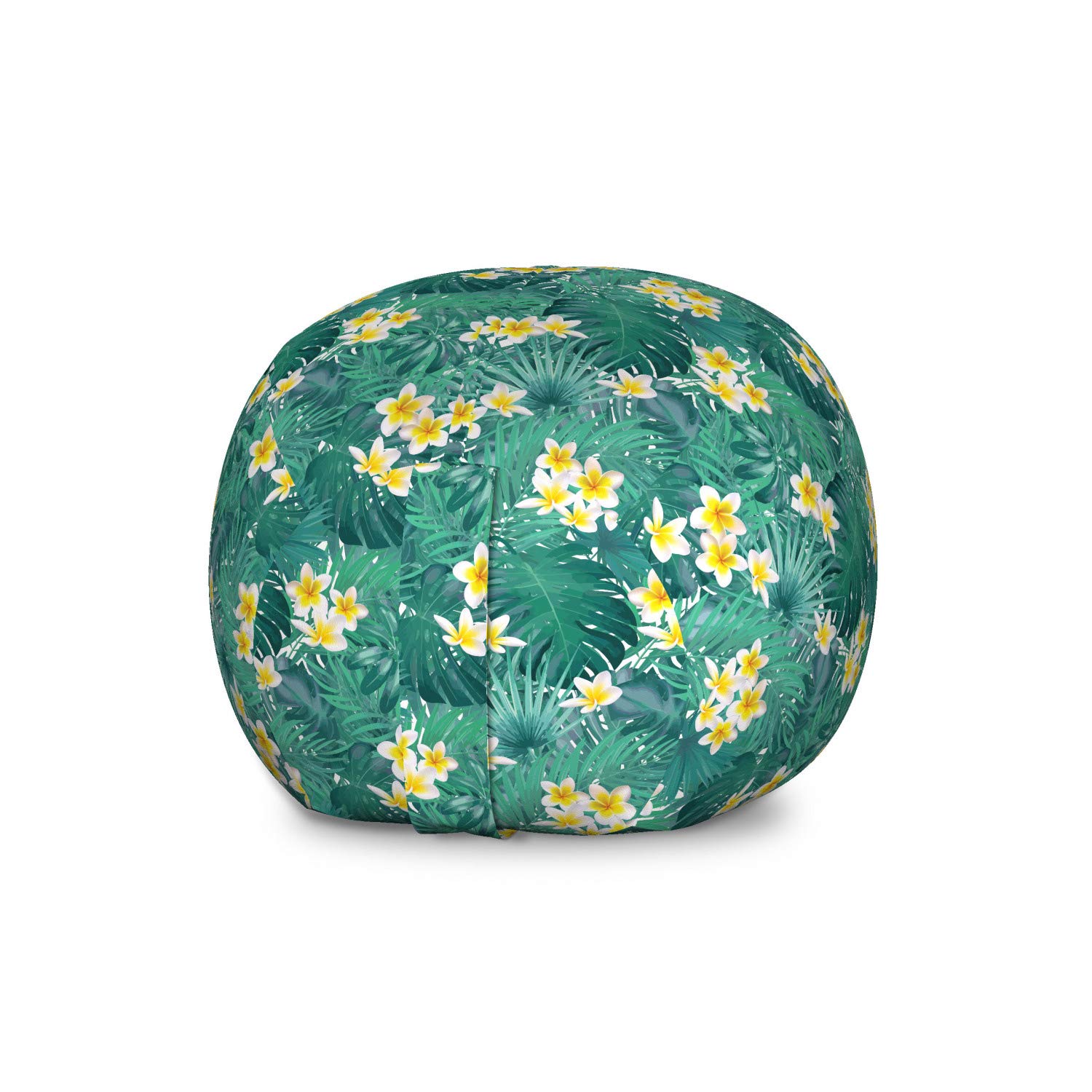 Ambesonne Exotic Storage Toy Bag Chair - Large Washable Stuffed Animal Organizer with Rhythmic Plumeria & Monstera Leaves Design in Sea Green & Yellow | Perfect for Kids' Room, Playroom & Nursery Organization