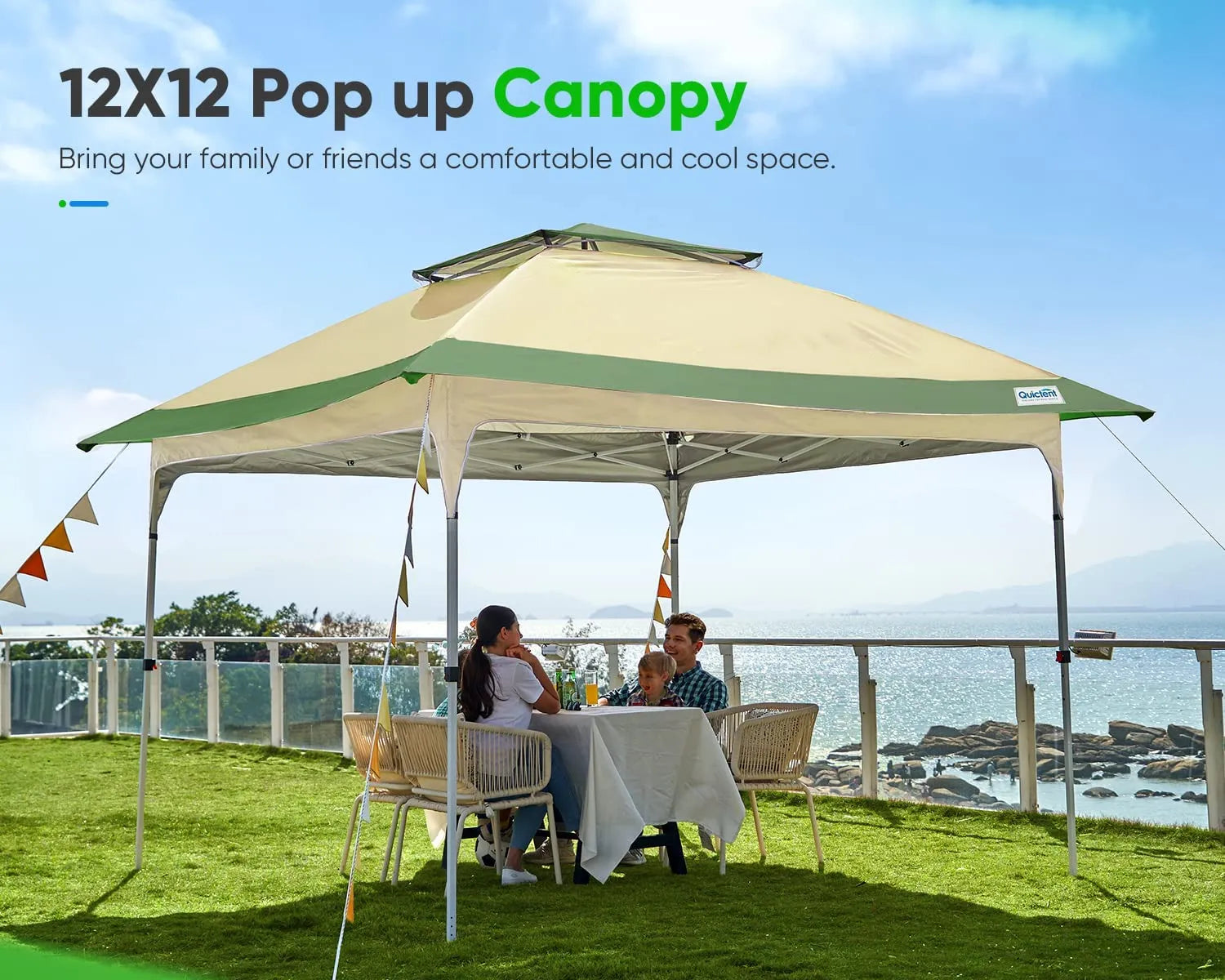 12' x 12' Instant Pop Up Canopy Tent with Carry Bag - Portable Outdoor Shelter for Camping, Beach, Picnics & Backyard Parties