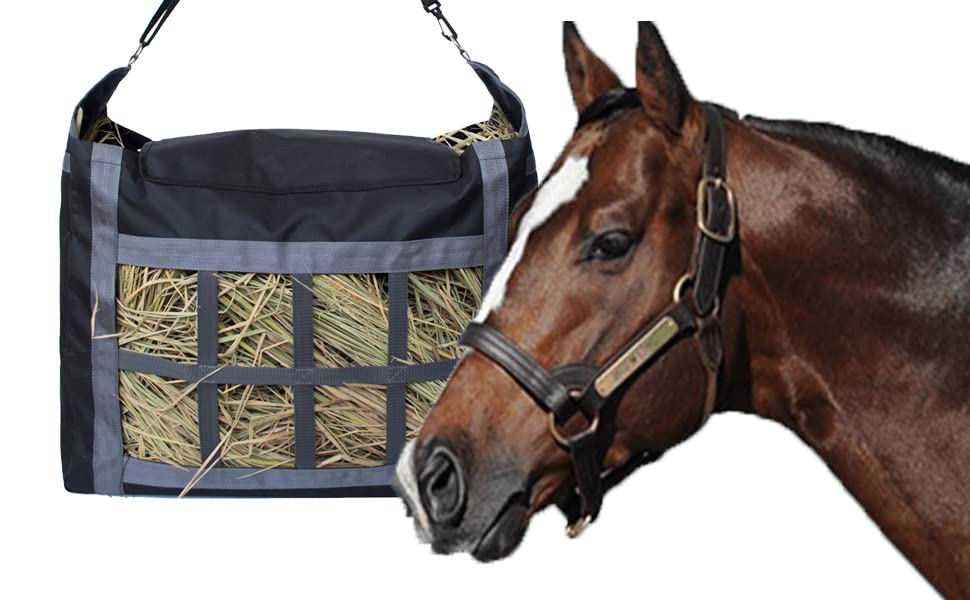 Slow Feeder Hay Bag for Horses, Donkeys & Goats - 2 Pack Durable Hay Storage Net for Camping, Travel & Stable Use - Easy Fill Design Reduces Waste & Promotes Natural Grazing