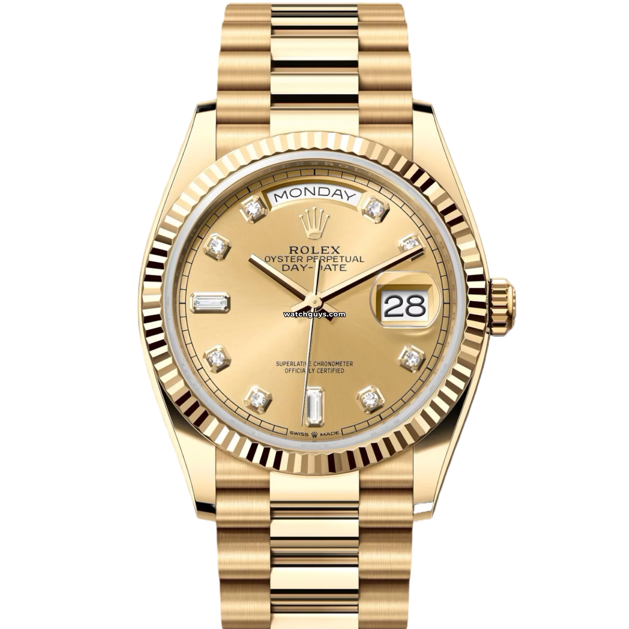 Rolex Day-Date 118238 18K Yellow Gold Champagne Dial Diamond Bezel President Watch for Men - Luxury Dress & Business Occasions