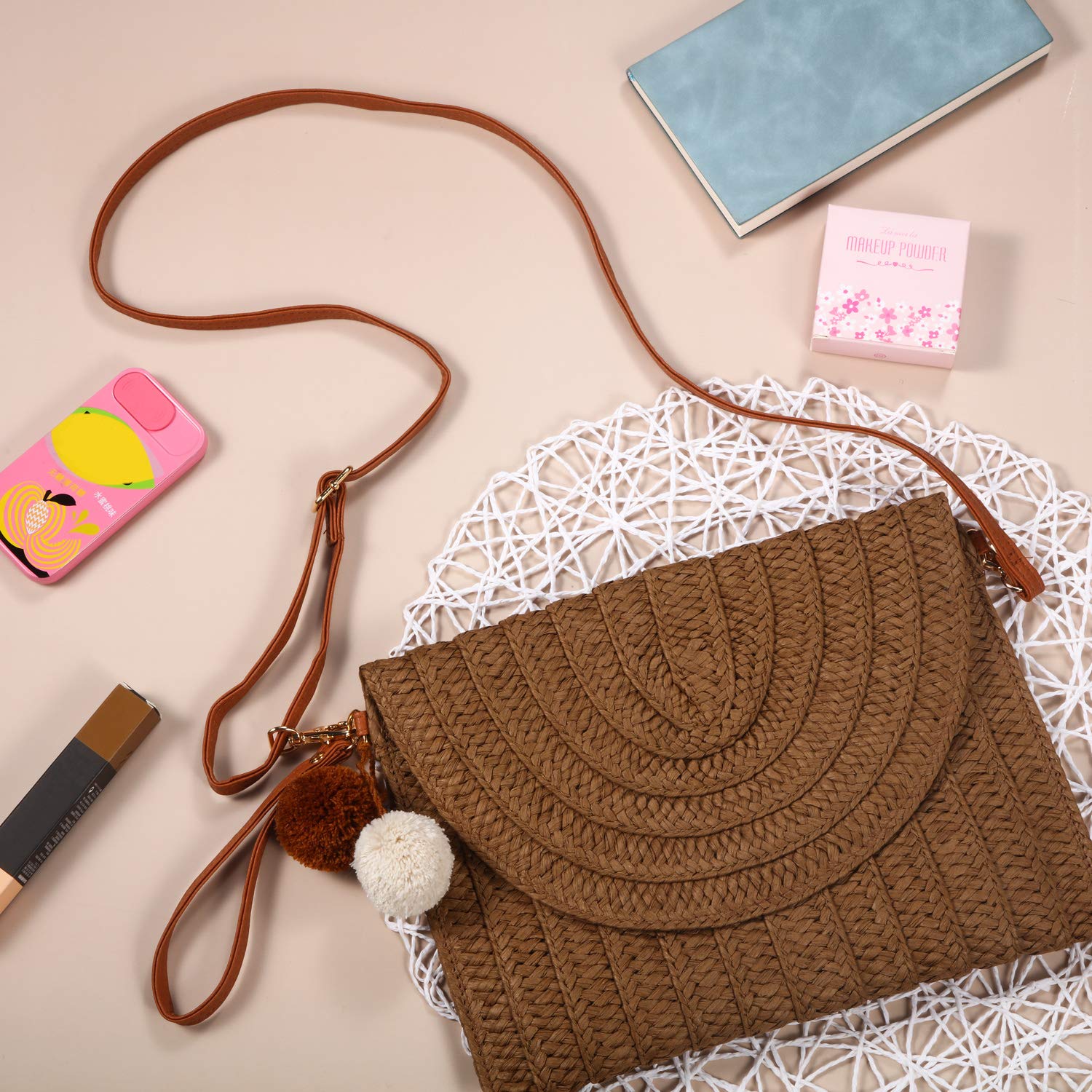 Stylish Frienda Straw Shoulder Bag for Women - Woven Straw Clutch Crossbody Wallet Purse - Perfect for Beach Vacations, Summer Outings & Boho Fashion