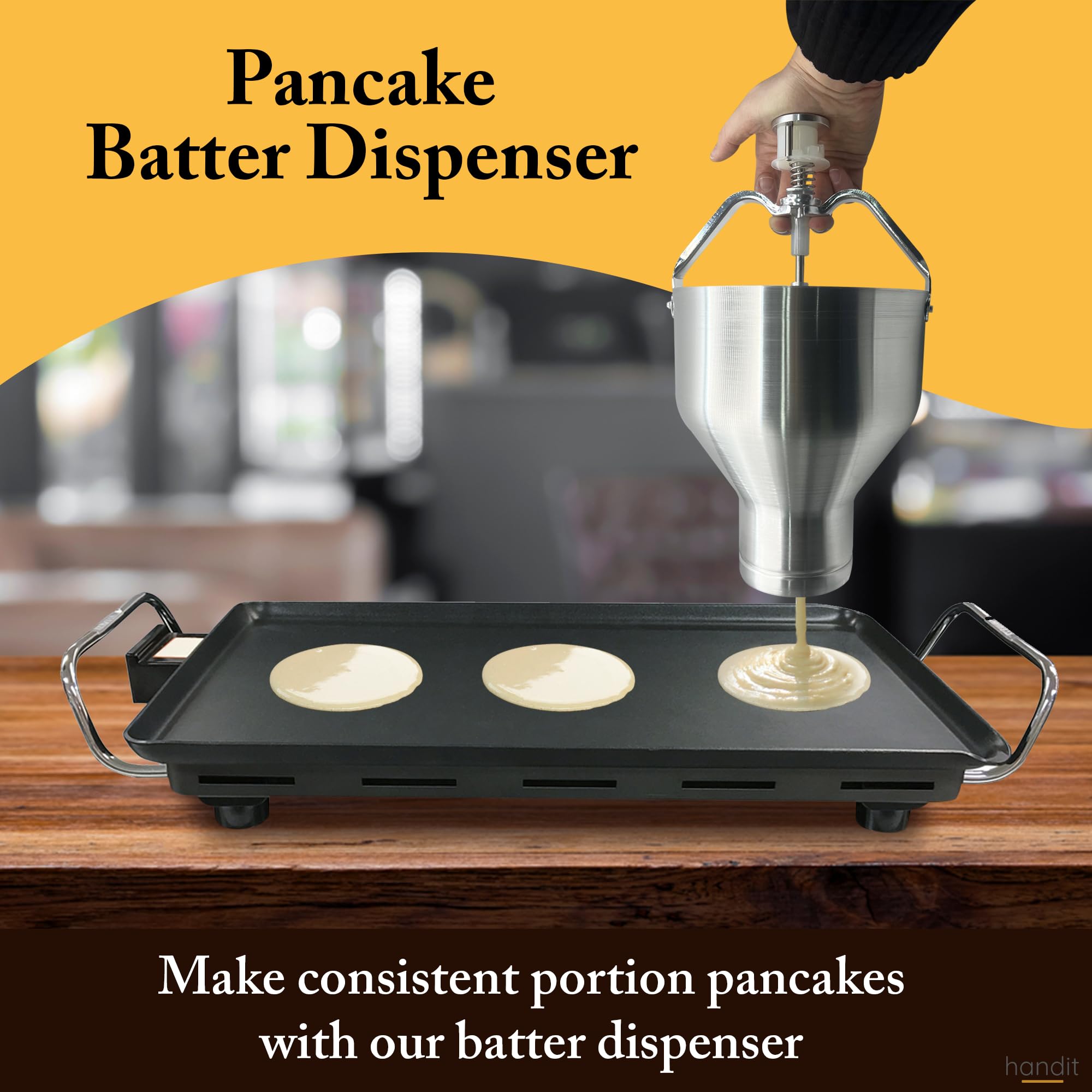 Commercial Grade Pancake Batter Dispenser with Stand - 8-Size Settings for Even Flow, Easy Use | Perfect for Funnel Cakes, Waffles, Pancakes & More | Ideal for Restaurants, Cafes & Home Breakfast Prep