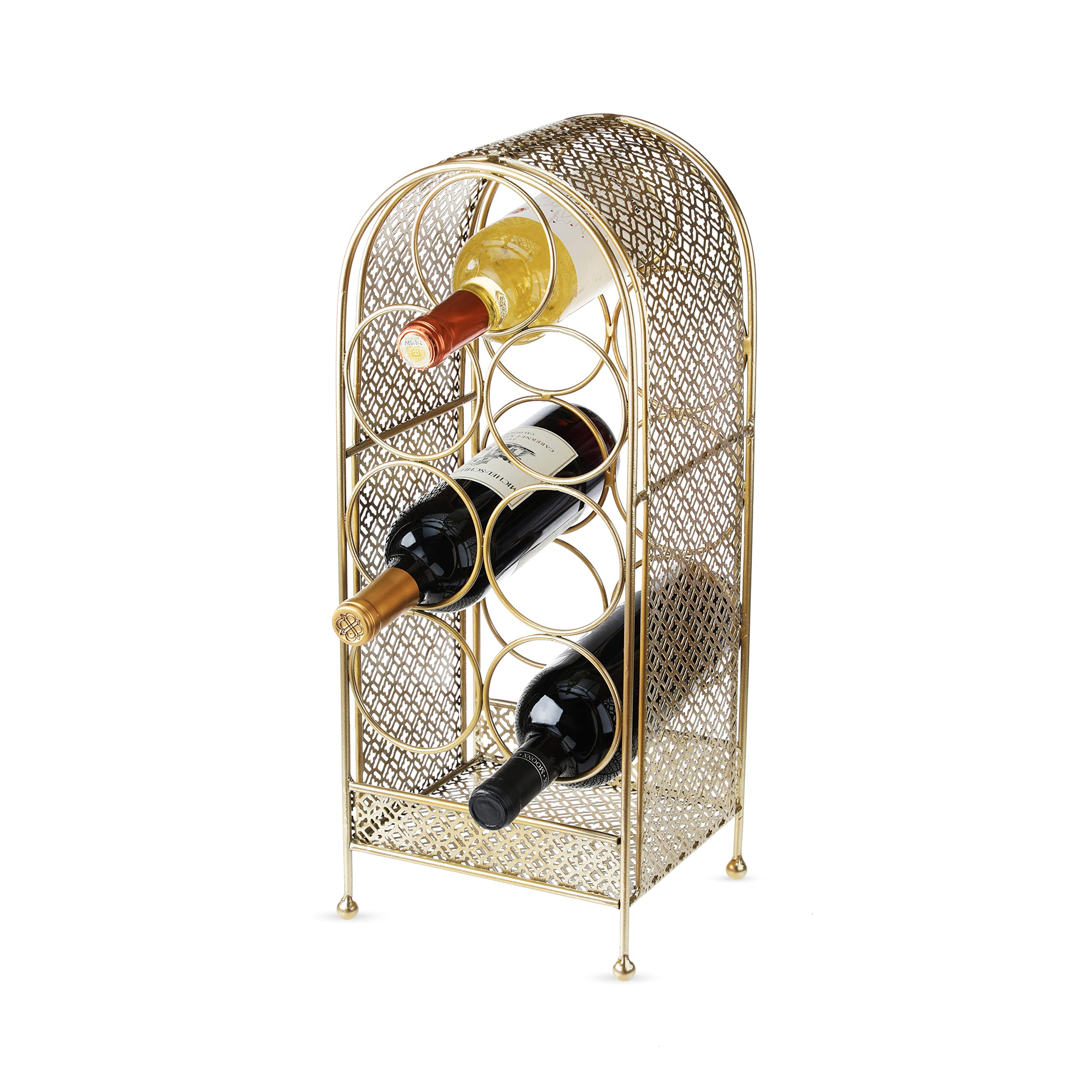 Twine Trellis Wine Rack - Holds 7 Bottles, Gold Countertop Wine Storage Organizer, Durable Cast Iron Design - Perfect for Kitchen Counter, Bar, Dining Room & Wine Cellar Decor