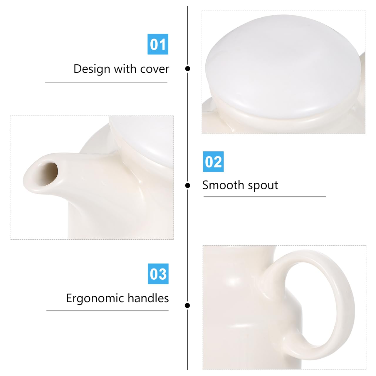 DOITOOL Ceramic Creamer Pitcher with Lid & Ladle - 16oz Milk Jug, Gravy Boat, Vinegar Dispenser - Perfect for Coffee, Tea, Sauces & Condiments - Elegant Kitchen Serving Container with Handle & Saucer