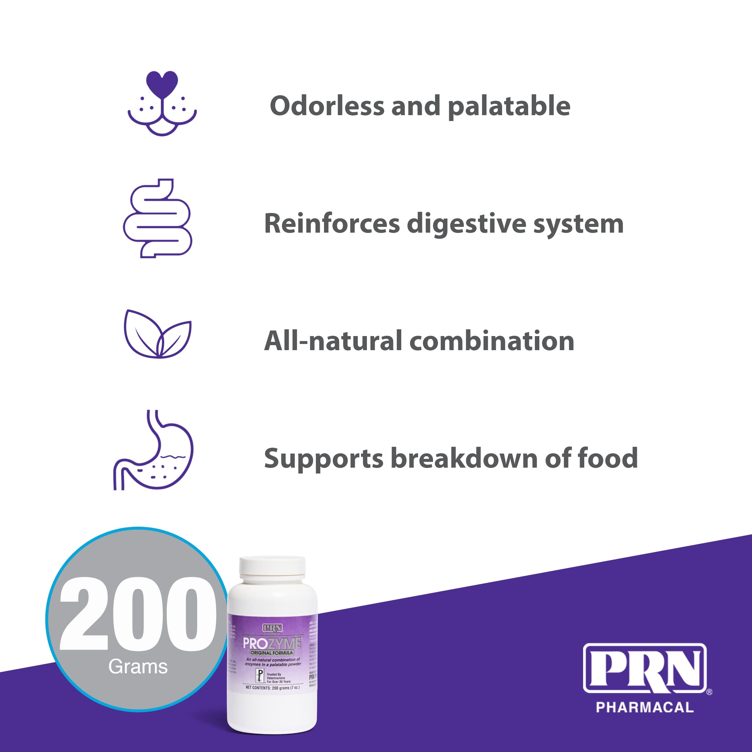 PRN Pharmacal ProZyme Original Formula Enzyme Supplement for Dogs & Cats - 200g Digestive Aid Supports Pet Food Breakdown & Gut Health - Ideal for Sensitive Stomachs & Digestive Issues in Pets