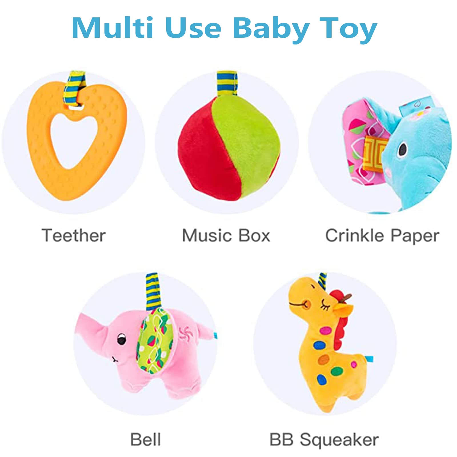 Baby Car Seat Toys 0-6 Months - Spiral Stroller Toys for Newborns 0-3 Months, Hanging Activity Toys for Infant Car Seat, Stroller, Crib & Bassinet - Soft Pink Elephant Design - Perfect for Travel, Playtime & Sensory Development
