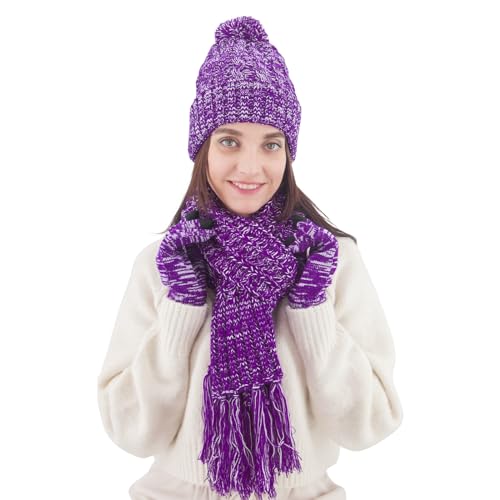 Cozy Fleece Lined Cable Knit Beanie Hat, Scarf & Gloves Set for Women & Men - Winter Warm Accessories for Skiing, Snowboarding & Outdoor Activities