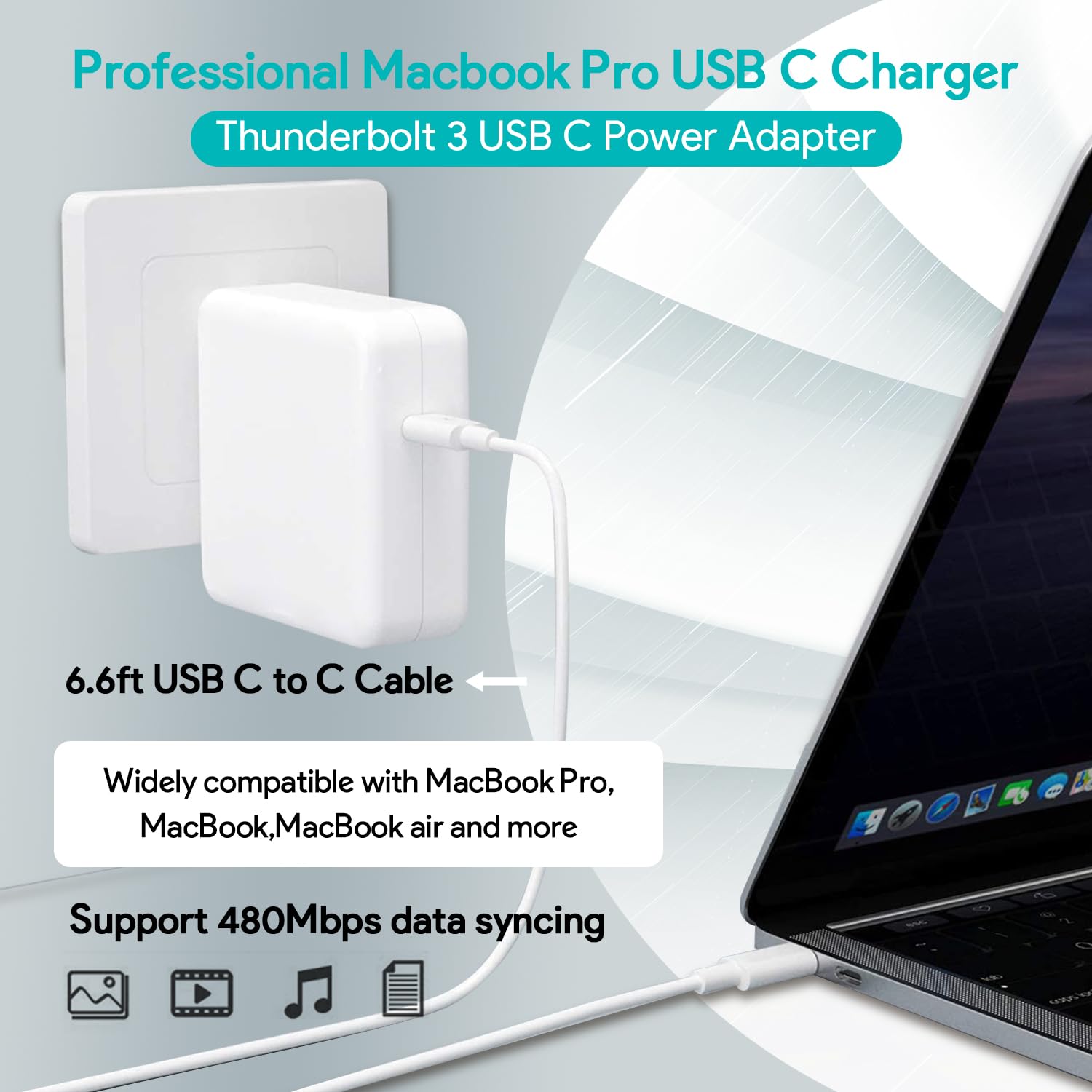 96W USB C Fast Charger for MacBook Pro & Air, iPad Pro, Samsung Galaxy - 6.6ft Cable Included | Perfect for Home, Office & Travel Charging Needs