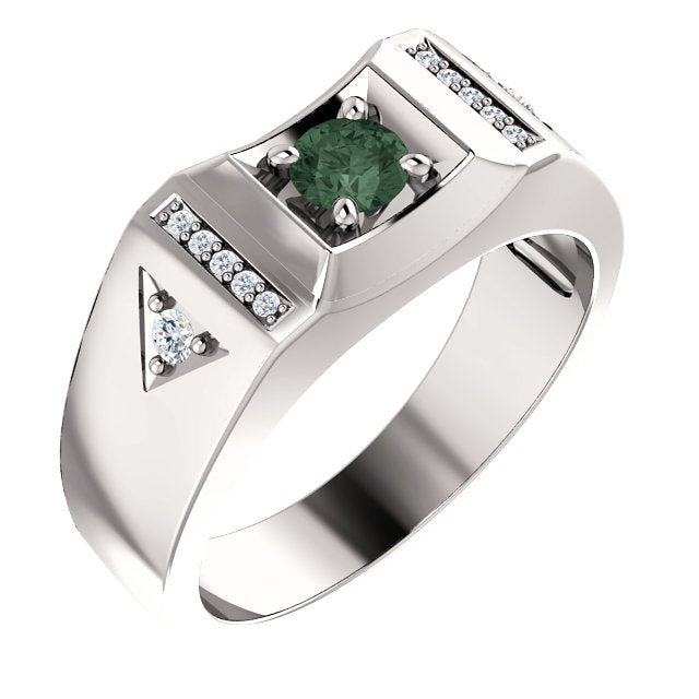 14K Gold 0.45 CT Lab-Grown Alexandrite & 0.11 CTW Diamond Accent Men's Ring - Elegant Wedding Band, Anniversary Gift for Him, Valentine's Day Jewelry