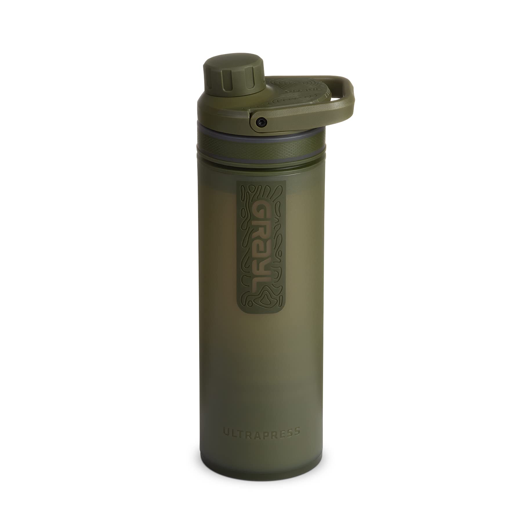 GRAYL UltraPress 16.9 oz Water Purifier & Filter Bottle - Portable Outdoor Water Filtration System for Hiking, Backpacking, Camping, Travel & Emergency Survival (Olive Drab) | Ideal for Adventure Trips, Natural Disasters & Everyday Hydration
