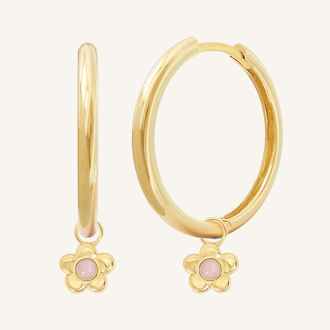 Blossom Charm Hoops Earrings for Women - Floral Dangle Earrings, Gold Plated Hypoallergenic Jewelry - Perfect for Weddings, Parties & Everyday Wear