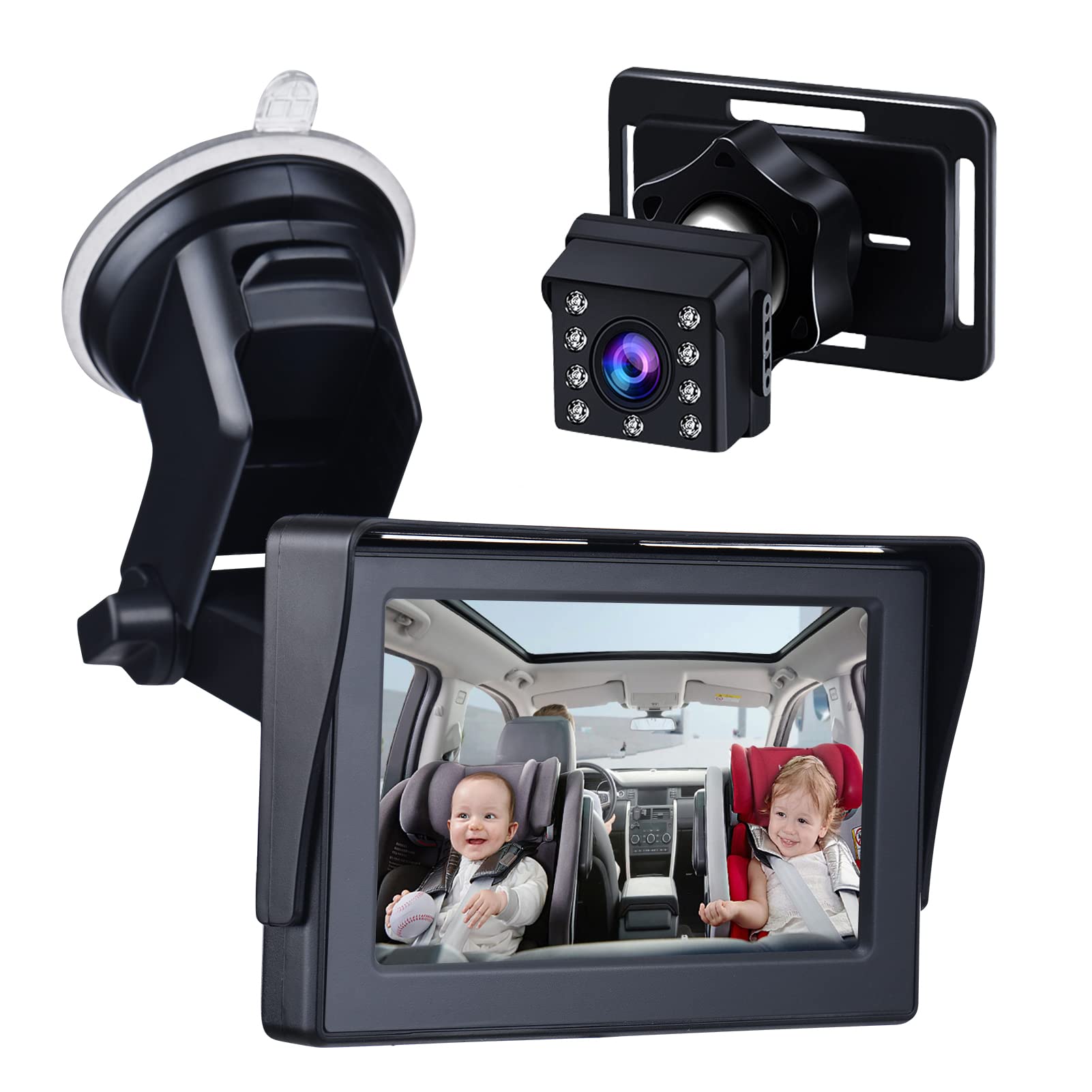 1080P 4.3 Inch Baby Car Mirror with Night Vision & 5M Cable - Adjustable Angle, Wide Crystal Clear View for Rear-Facing Car Seat Safety Monitoring - Perfect for Parents Traveling with Infants