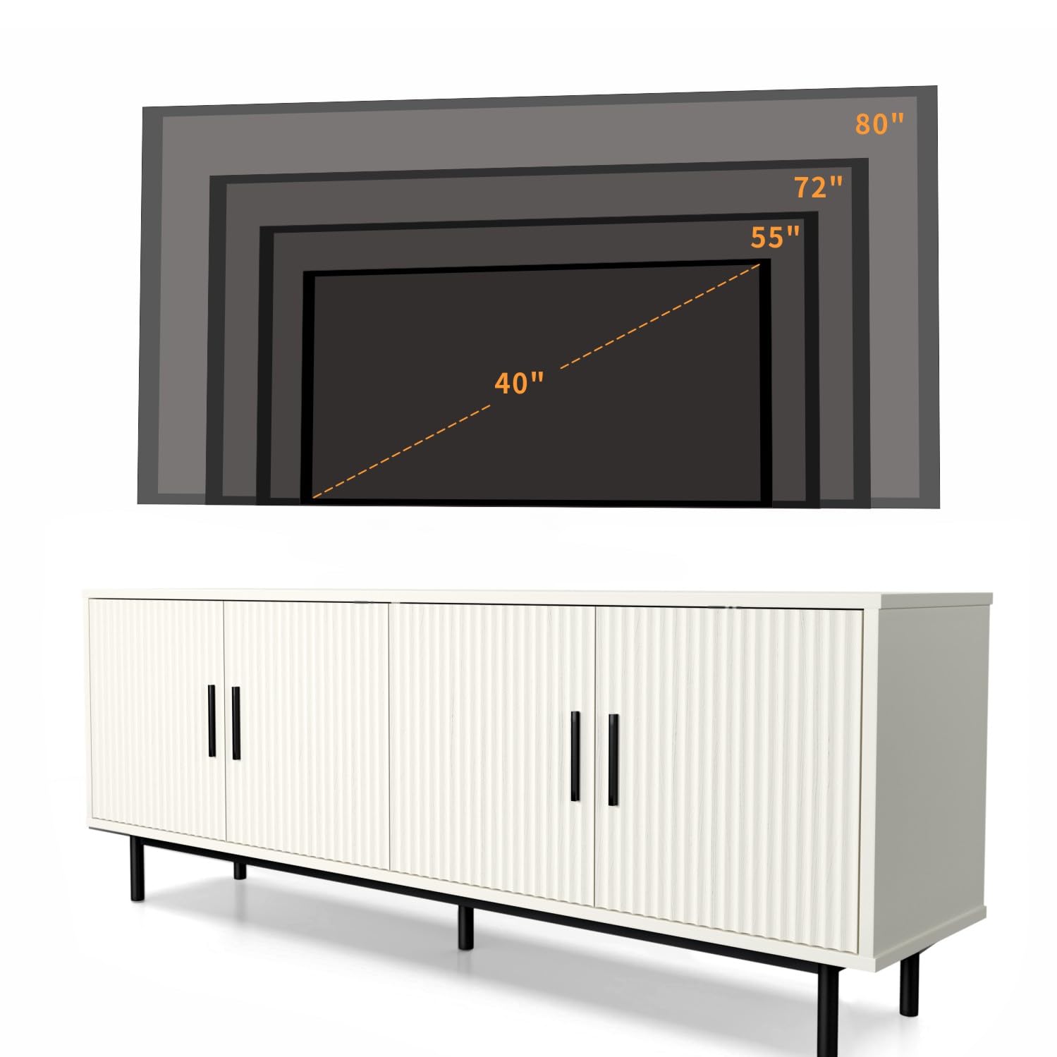 Modern Fluted-Door TV Stand for 80 Inch TVs - Entertainment Center with Storage & Adjustable Shelves - 70