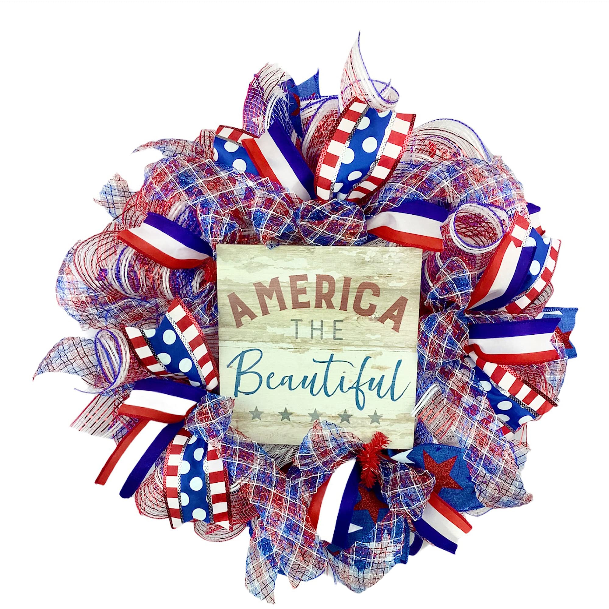 Patriotic American Flag Wreath for Front Door - Red White and Blue Independence Day Decor for July 4th, Memorial Day & Veterans Day | Perfect for Outdoor Home Decor, Front Porch & Housewarming Gifts