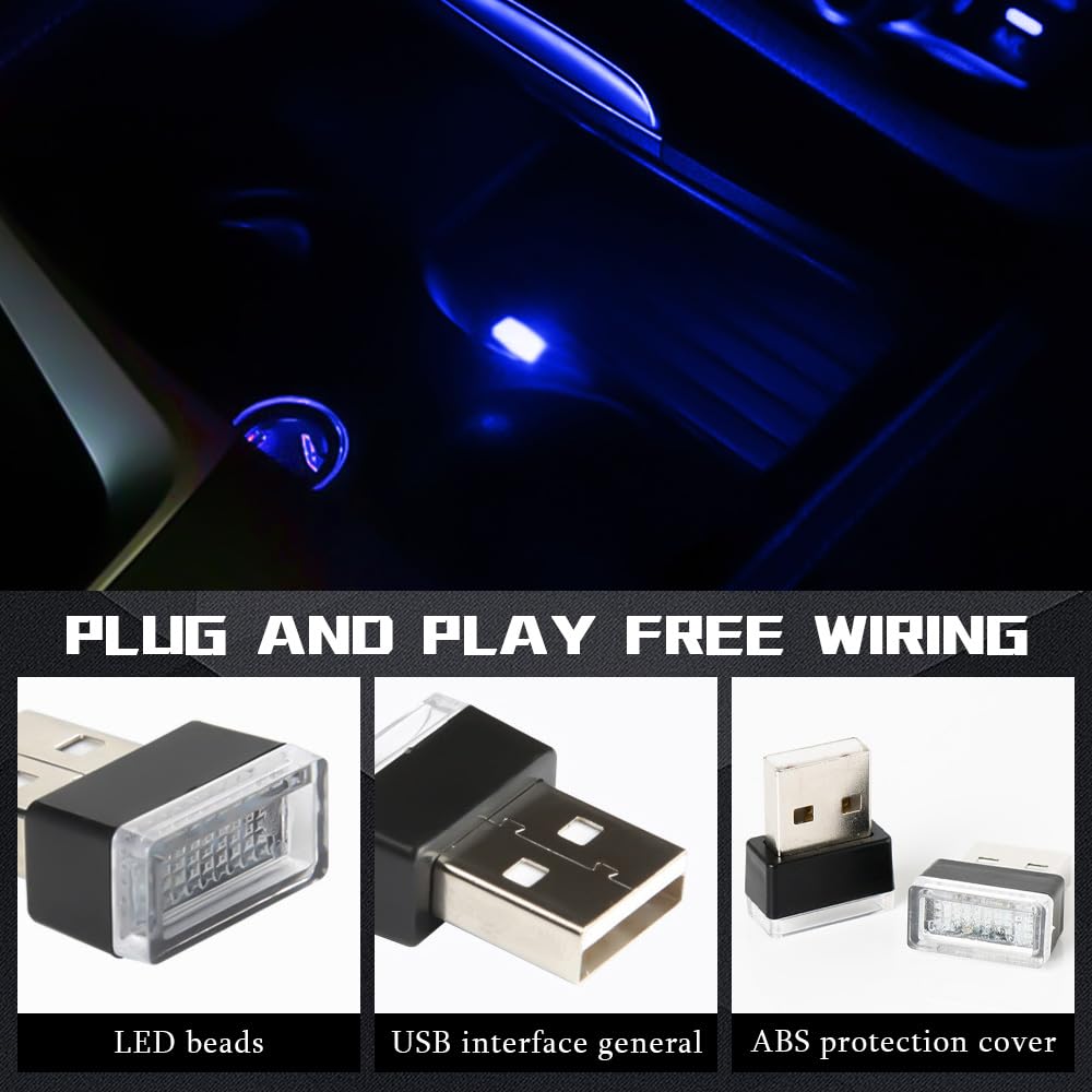 2PCS USB LED Car Interior Atmosphere Lamp - Mini USB Ambient Lighting Kit for Most Cars, Car Night Lights & Decoration Lights | Perfect for Dashboard, Footwell, and Cup Holder Lighting - Enhance Your Driving Experience at Night