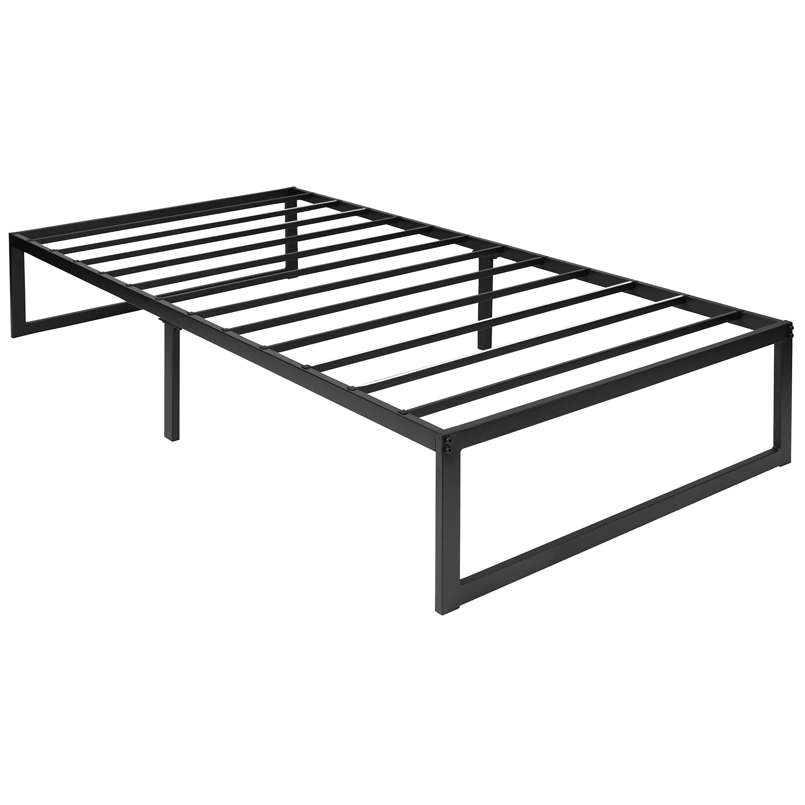 Merrick Lane Varallo 14 Inch Twin Size Black Steel Bed Frame with Steel Slat Support - No Box Spring Needed - Perfect for Kids Rooms, Guest Beds & Small Spaces