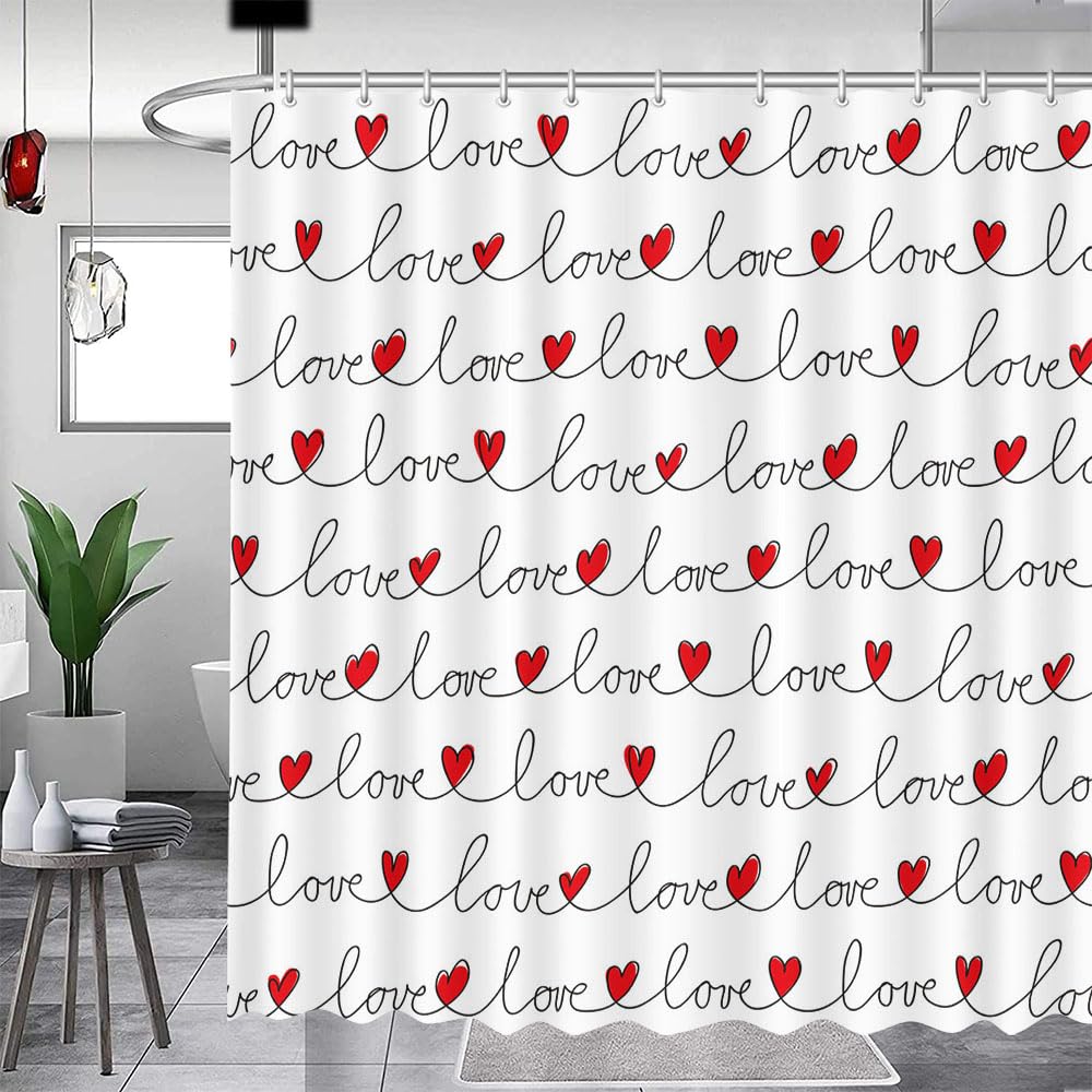 MEHOFOND Valentine's Day Shower Curtain - Romantic Love Heart Design, 72x72 Inch Waterproof Bathroom Decor for Couples - Perfect for Anniversary, Wedding, or Valentine's Gift - Durable & Washable Polyester Fabric
