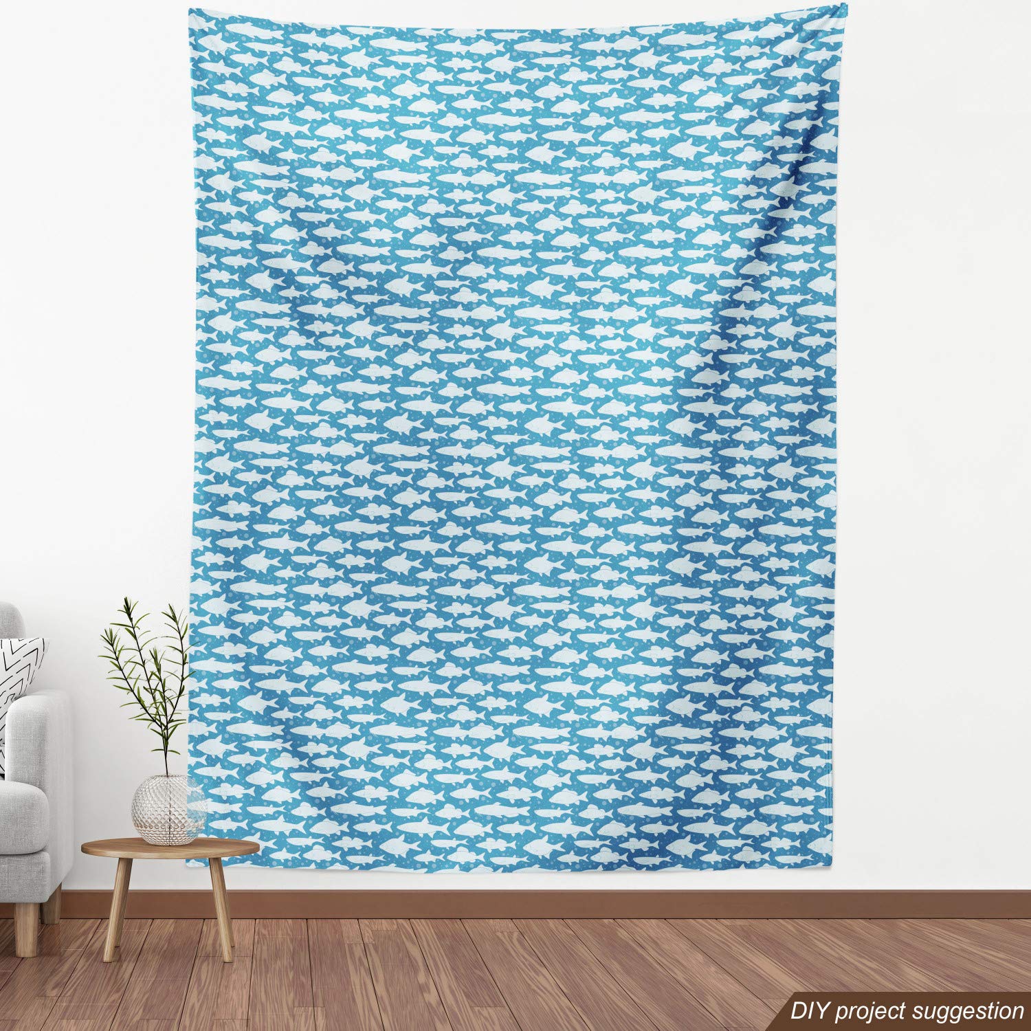 Ambesonne Nautical Fabric by The Yard - Blue Underwater Seascape with Fish & Bubbles Design - 10 Yards Upholstery Fabric for Sofa, Curtains, Pillows - Perfect for Coastal Home Decor, Beach House Bedding & Marine-Themed DIY Projects