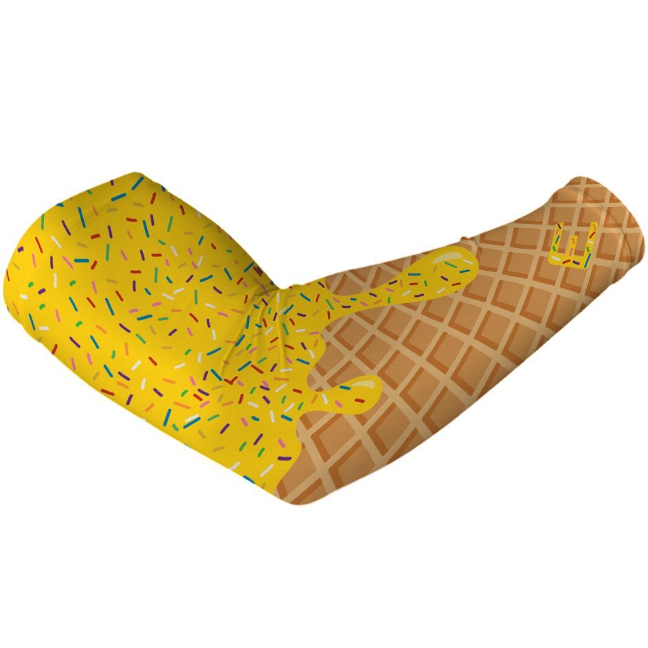 Yellow Ice Cream Arm Sleeves for Sun Protection - UV Cooling Arm Covers for Outdoor Sports, Running, Cycling & Summer Activities