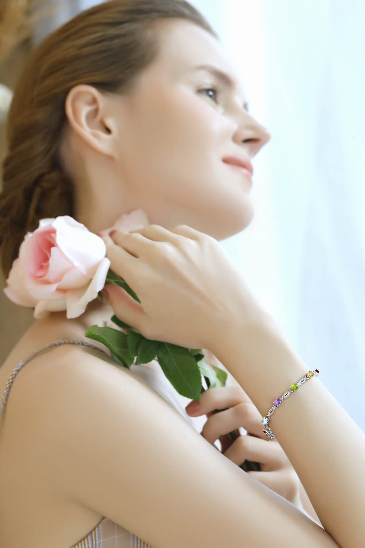 Women's Birthstone Bracelet | Oval Cut Swirl Design Tennis Bracelet | Genuine & Synthetic Gemstone Options | Sterling Silver or Gold Flash Silver | Gift Box Included | Perfect for Birthdays, Anniversaries & Special Occasions