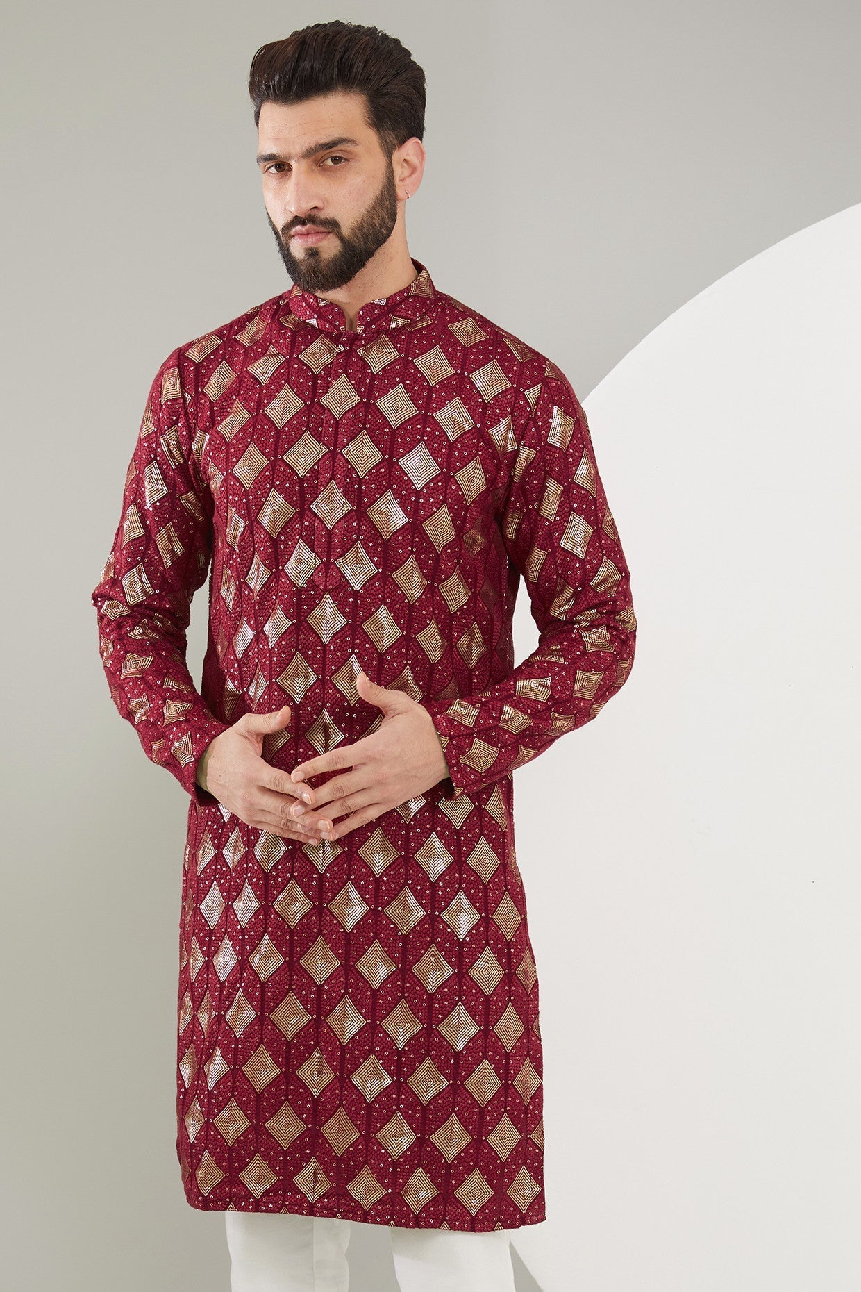 Elegant Maroon Chikankari Kurta with Heavy Thread & Sequined Embroidery - Perfect for Festivals, Weddings & Ethnic Occasions