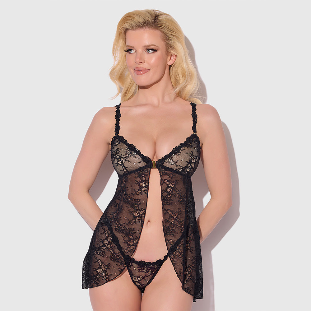 Yvone Split Lace Front Opening Babydoll - Sexy Lingerie for Women | Perfect for Valentine's Day & Romantic Nights