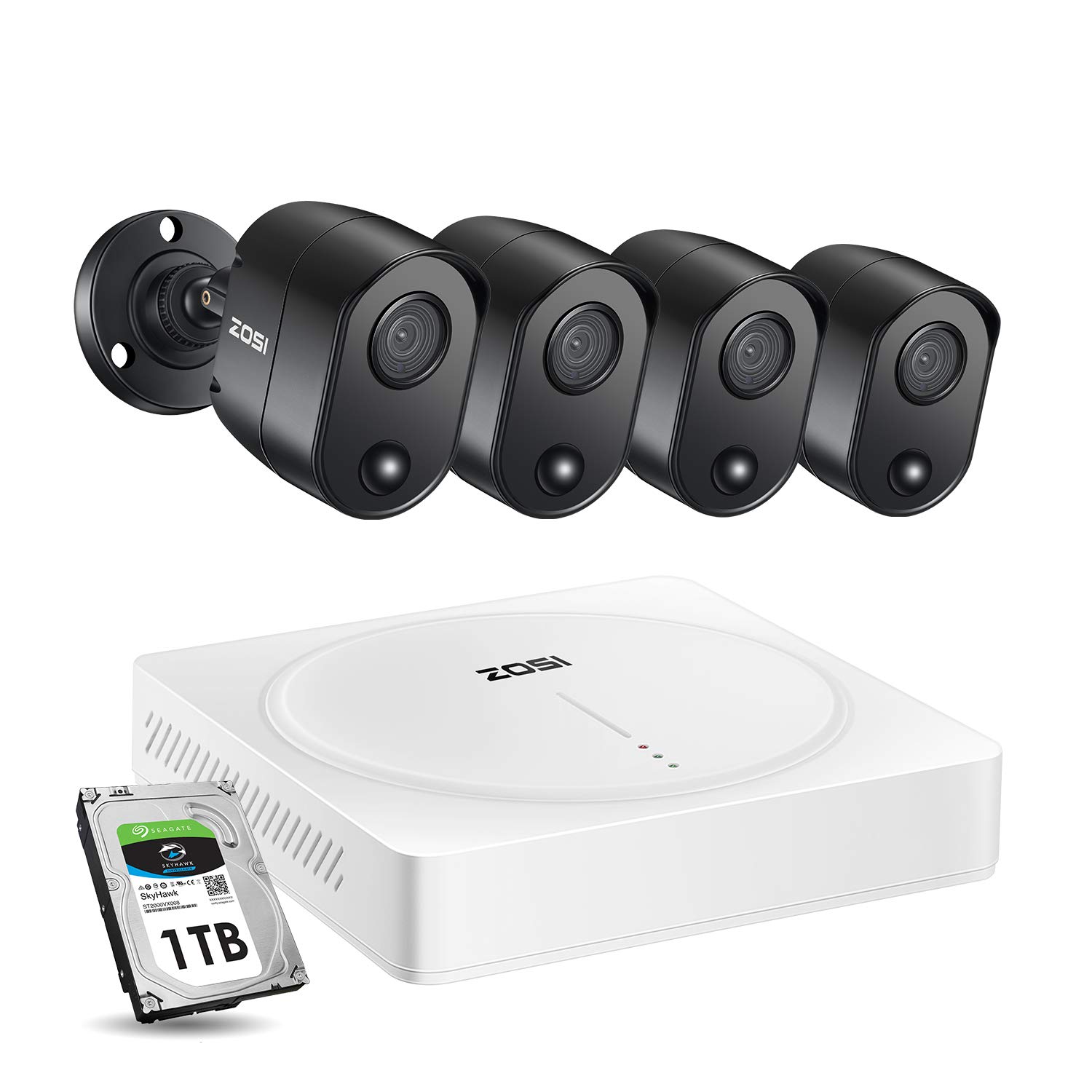 ZOSI 8CH 1080p Outdoor Security Camera System with 1TB HDD - H.265+ CCTV DVR Recorder & 4 Weatherproof Night Vision Cameras with PIR Motion Detection - Ideal for Home, Business & Property Surveillance
