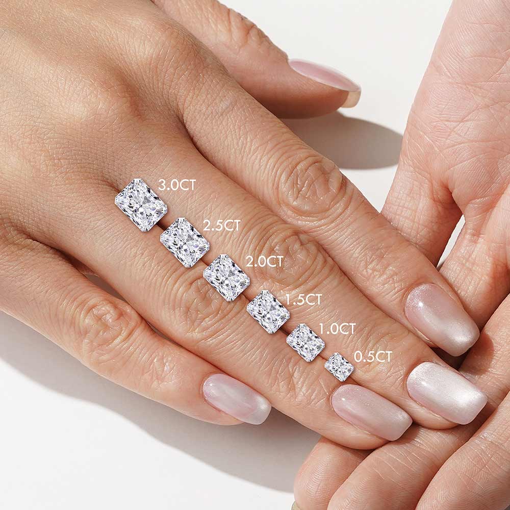 Three Stone Radiant Cut Moissanite Engagement Ring with Hidden Anniversary Stone Accent - Elegant Wedding Proposal Jewelry for Her, Perfect for Anniversaries & Special Occasions