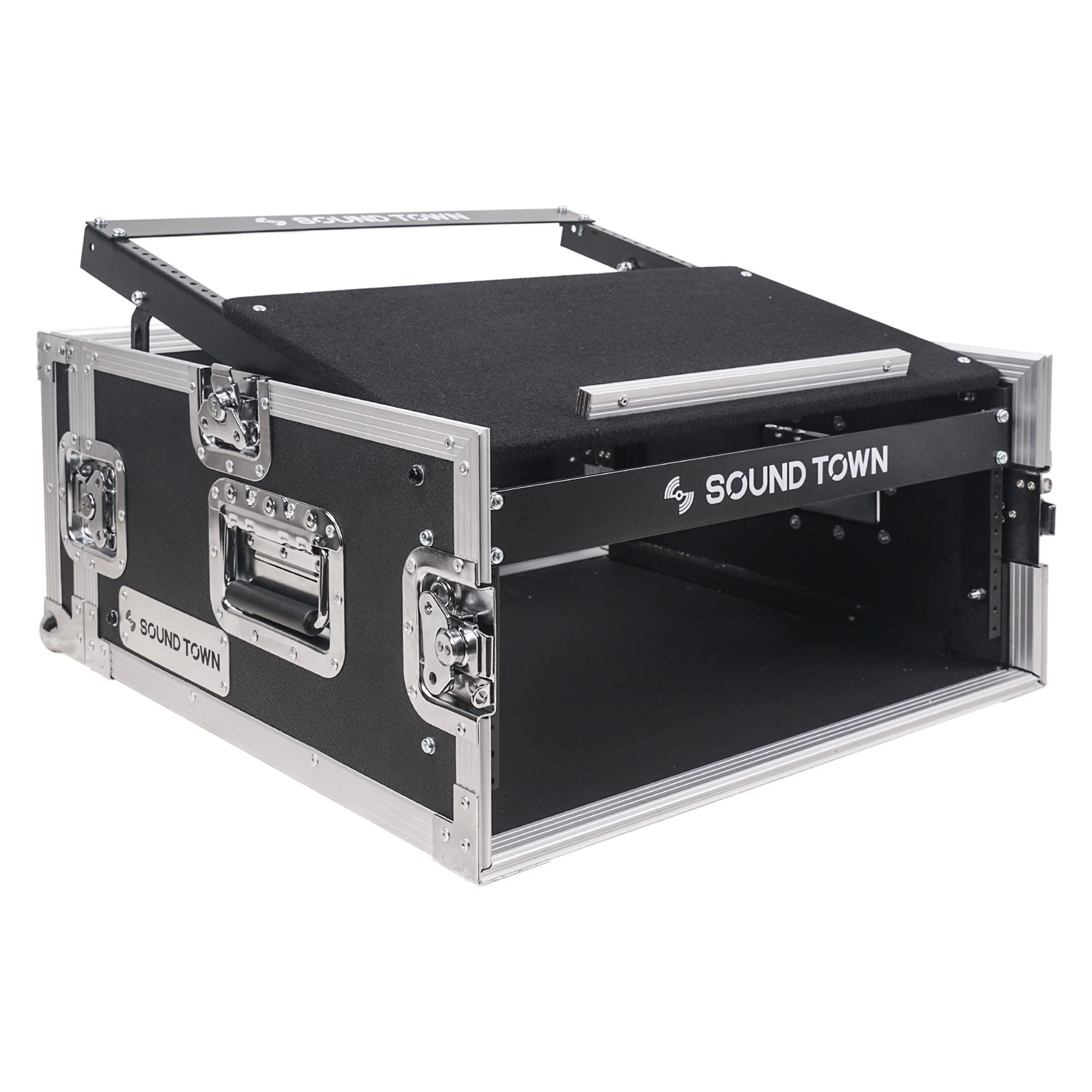 Sound Town 4U Professional DJ Rack Case - 11U Slanted Mixer Top, 20.2