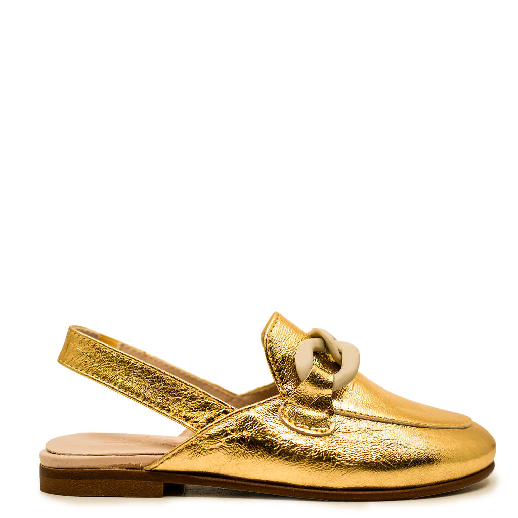 Beberlis Gold Crinkle Buckle Mule - Women's Comfortable Slip-On Shoes for Casual Wear, Office & Outings