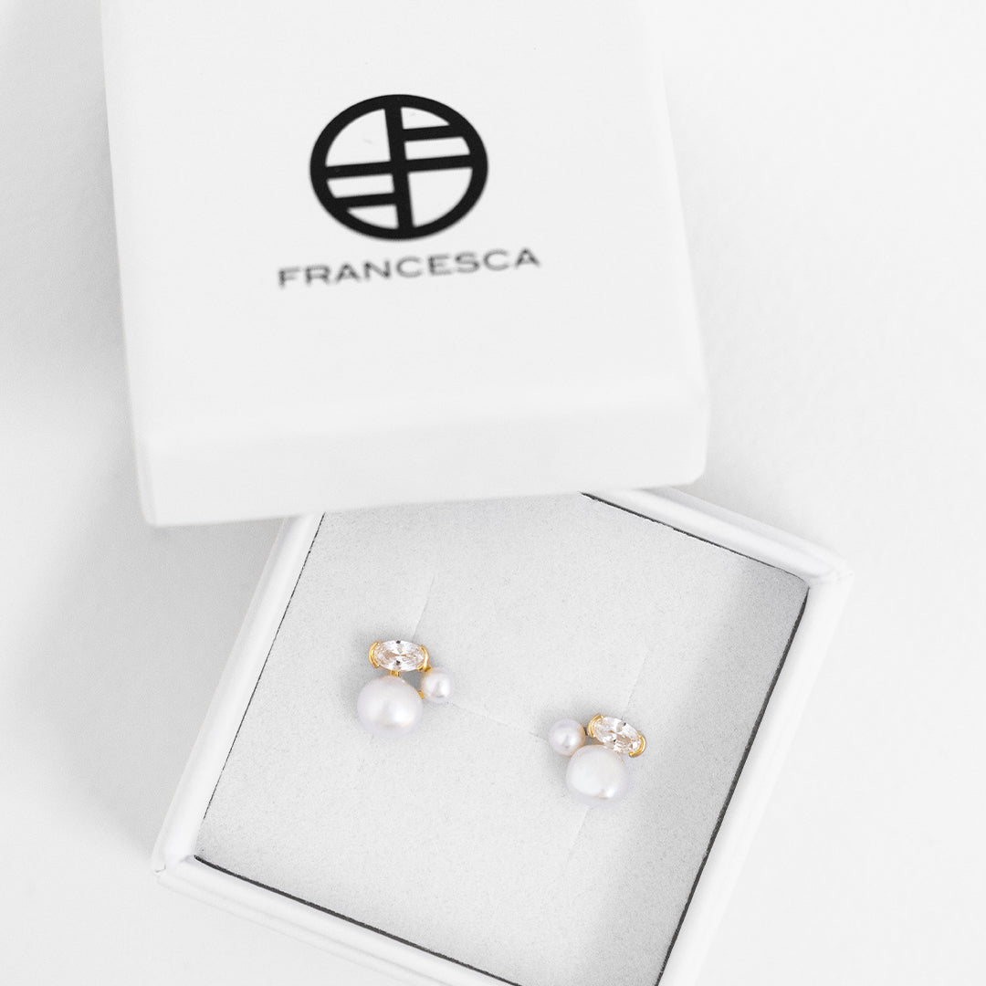 Pia Pearl Stud Earrings for Women - 14K Gold Plated Elegant Pearl Earrings - Perfect for Weddings, Parties & Everyday Wear
