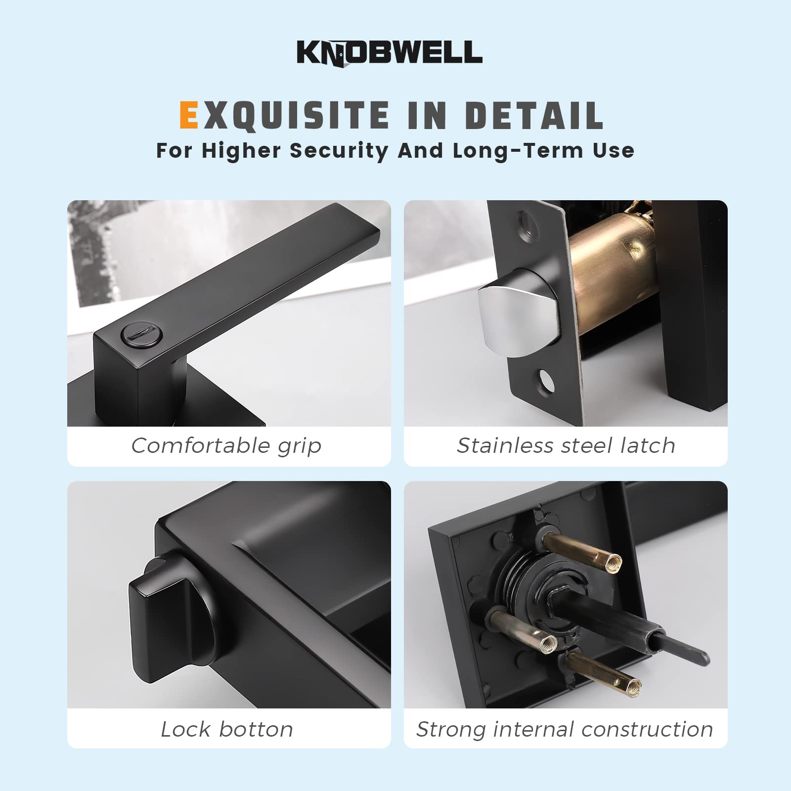Black Door Knob Handles 4-Pack with Lock - Right/Left Use for Bathroom & Bedroom