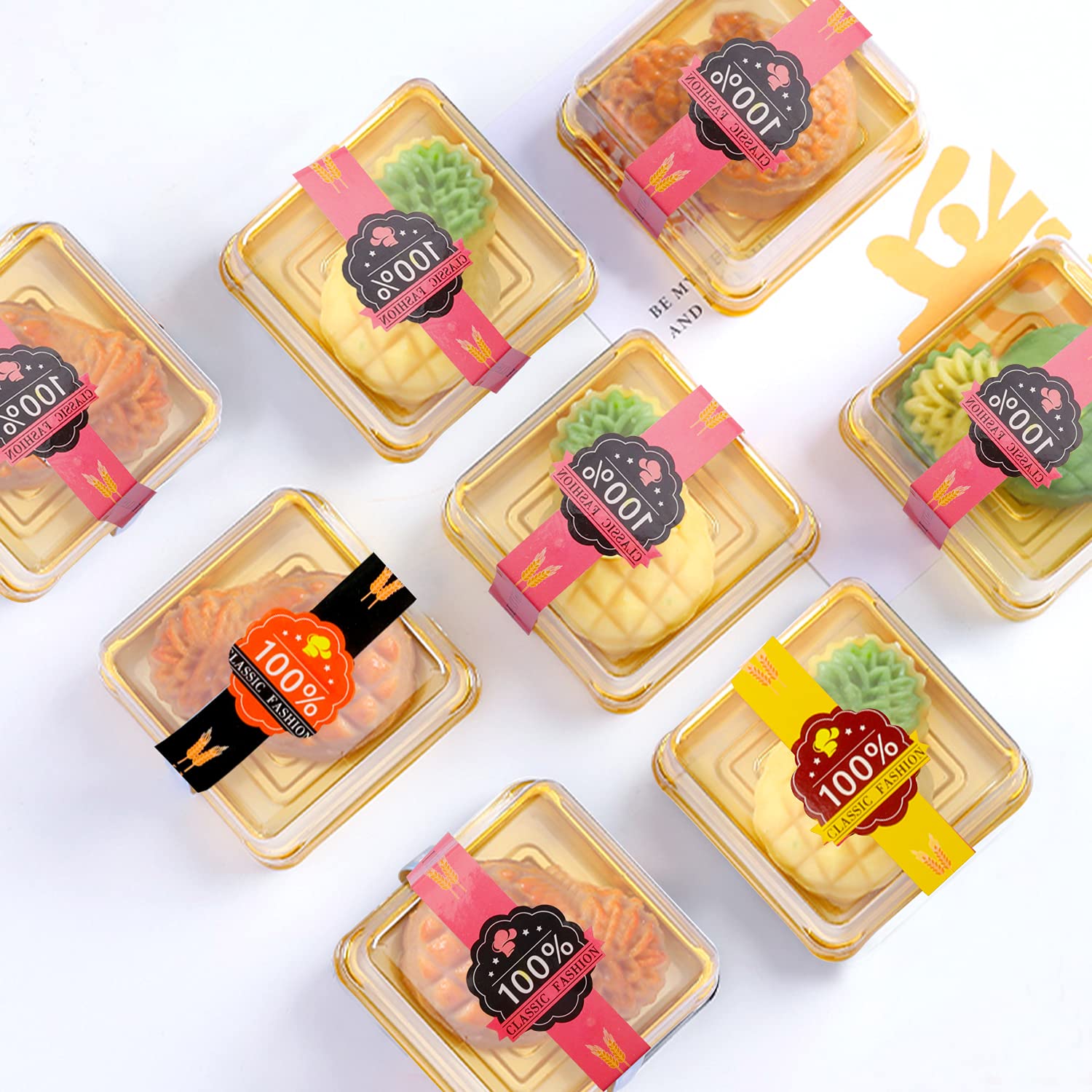 50 Pcs 3.5 Inch Clear Plastic Mini Cake Boxes - Small Cupcake & Dessert Containers for Muffins, Cookies, Mooncakes - Perfect for Weddings, Birthdays & Party Favors - Includes 50 Gold Stickers (BPA-Free Food Safe)