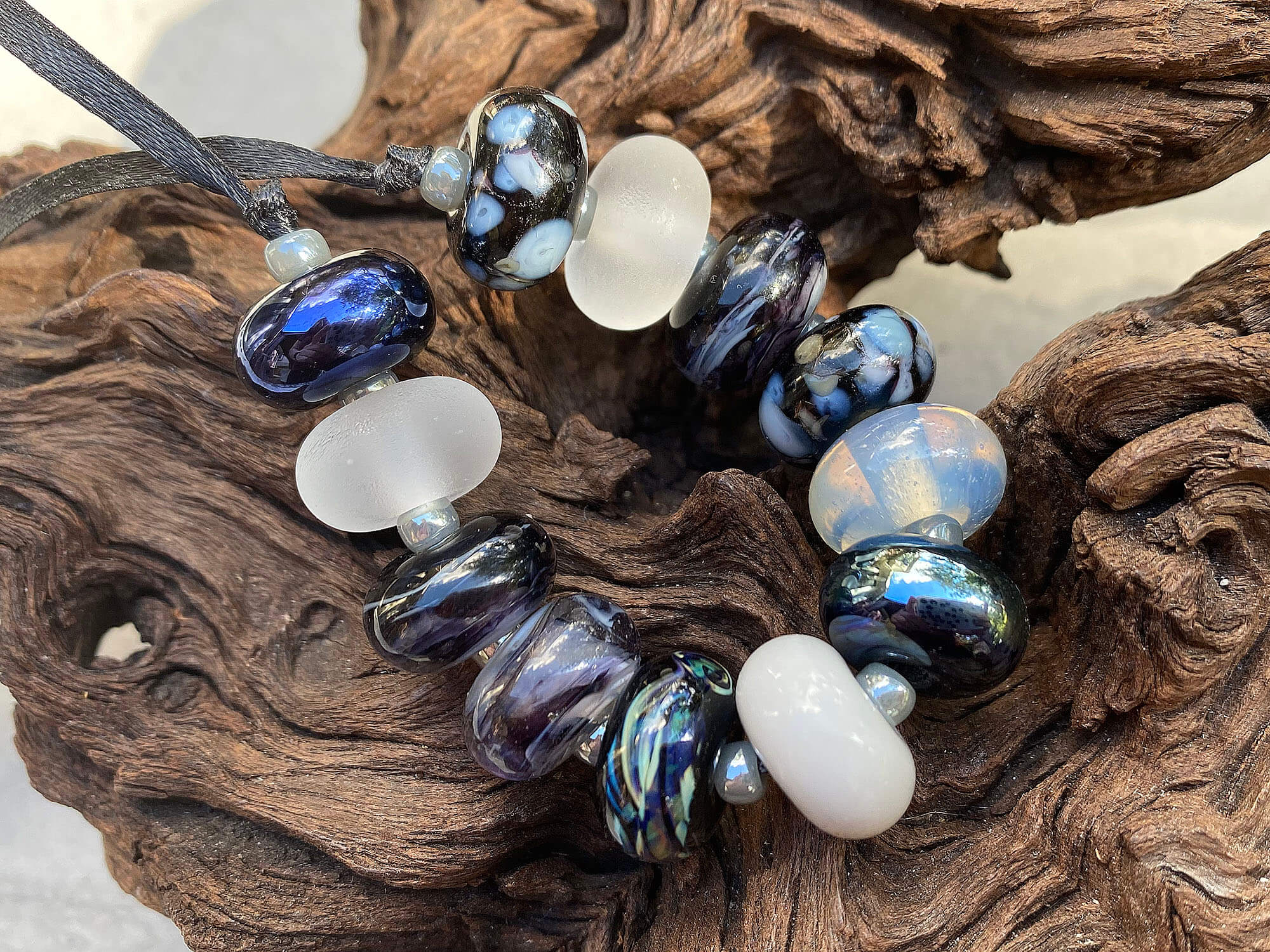 Black & Gray Lampwork Glass Beads Set for Jewelry Making - DIY Bracelets, Necklaces & Craft Projects (SRA)
