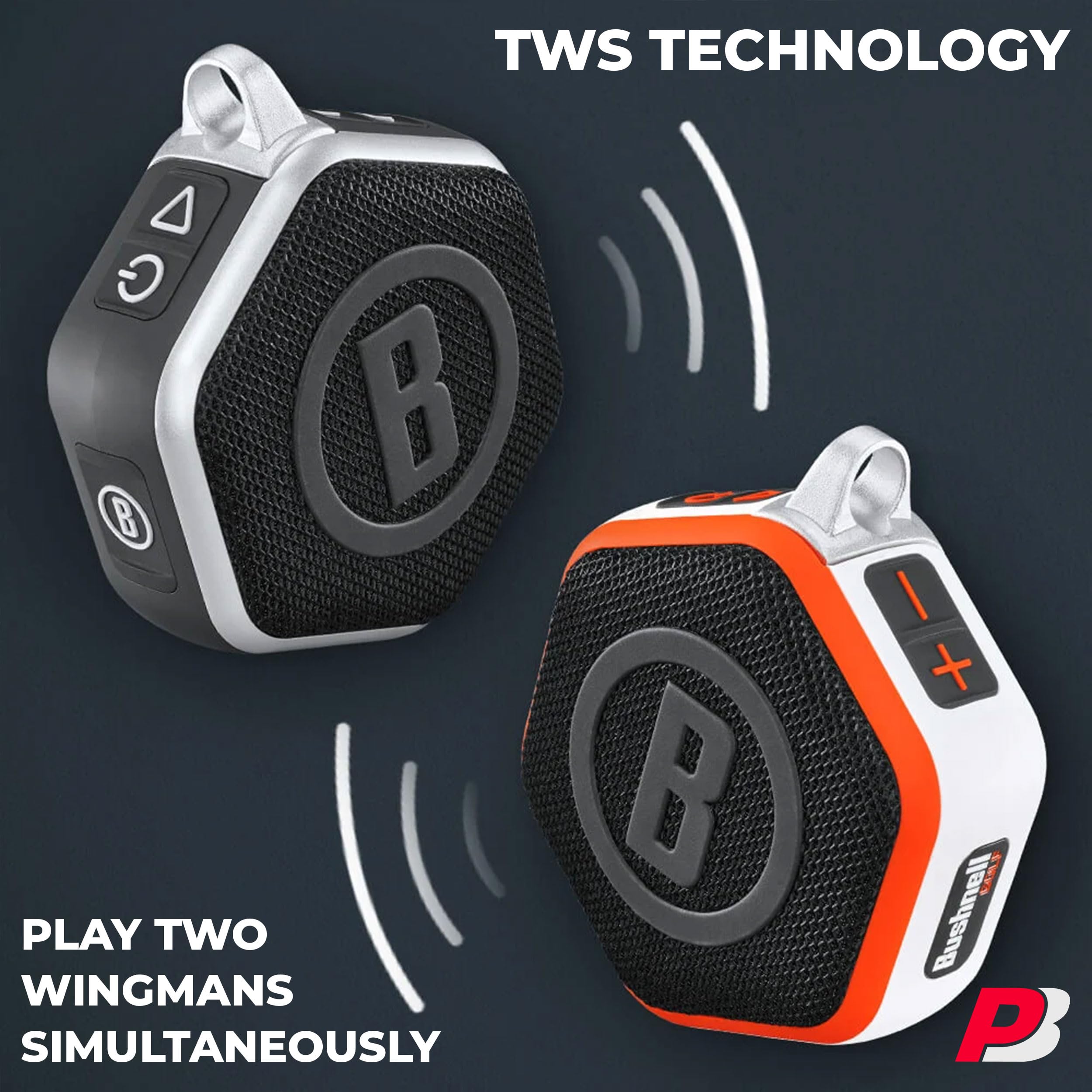 Bushnell Wingman Mini (Orange/White) Magnetic GPS Golf Speaker with PlayBetter Portable Charger - Bluetooth Speaker for Golf Cart with Audible Distance & Music - Preloaded 36,000+ Golf Courses - Perfect for Outdoor Sports, Driving Range & Golf Cart Entertainment