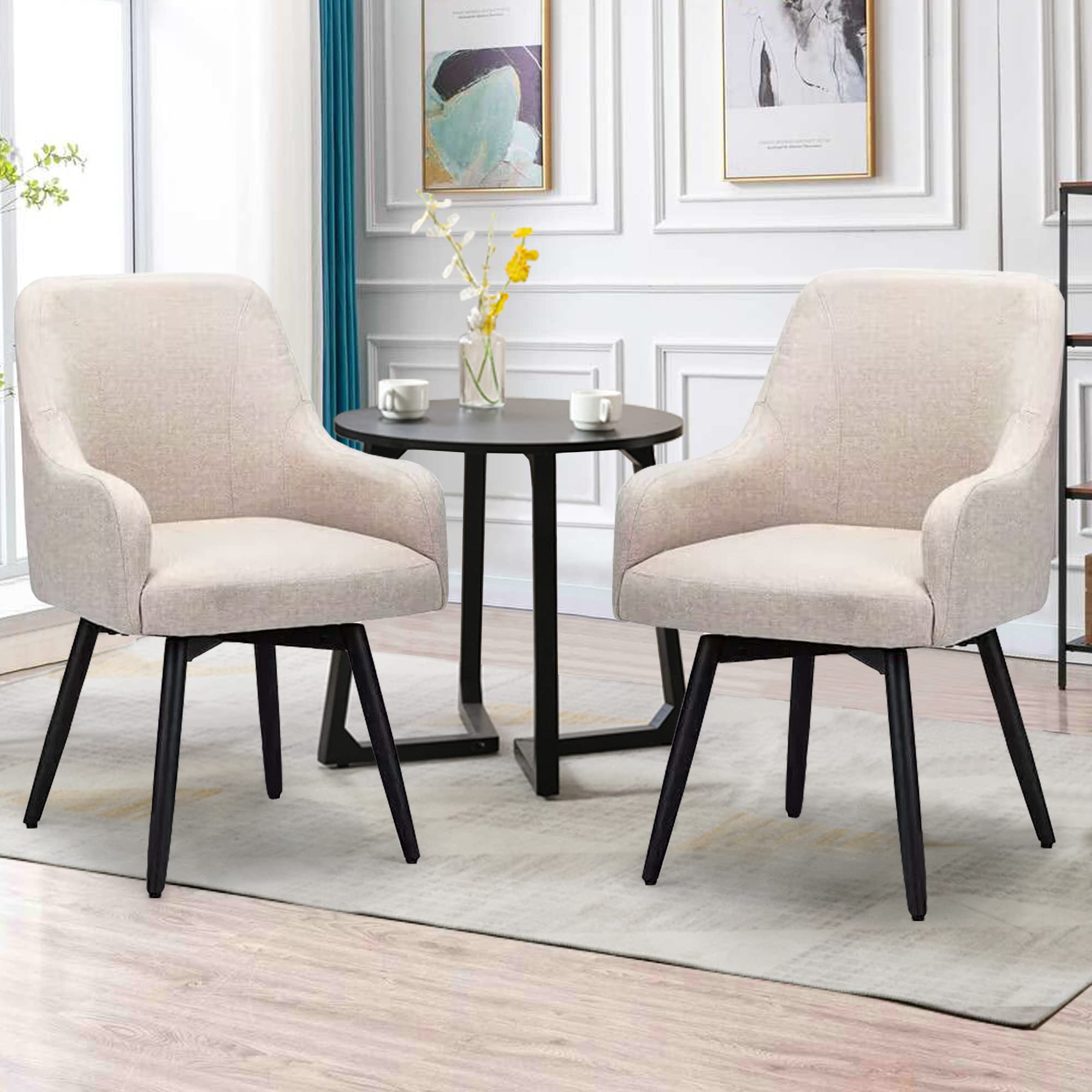 Modern Accent Chairs Set of 2 - Upholstered Swivel Armchairs for Living Room, Bedroom & Dining Room - Beige Fabric Lounge Chairs - Perfect for Home Decor, Reading Nook & Guest Seating
