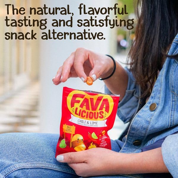 Nuttee Bean Favalicious Roasted Fava Bean Snacks - Vegan, Gluten-Free, Plant-Based Healthy Snacks for Adults & Kids - Chili Lime Flavor, 2oz (Pack of 12) - Perfect for Office, School, Travel & Movie Nights