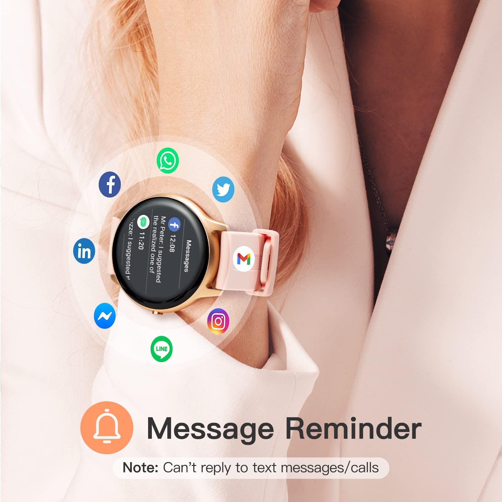 AGPTEK Smart Watch for Women - 5ATM Waterproof Fitness Tracker with Heart Rate & Sleep Monitor, Pedometer, Female Health Tracking - Compatible with Android iOS iPhone (Rose Gold) | Perfect for Swimming, Workouts & Daily Activity Tracking