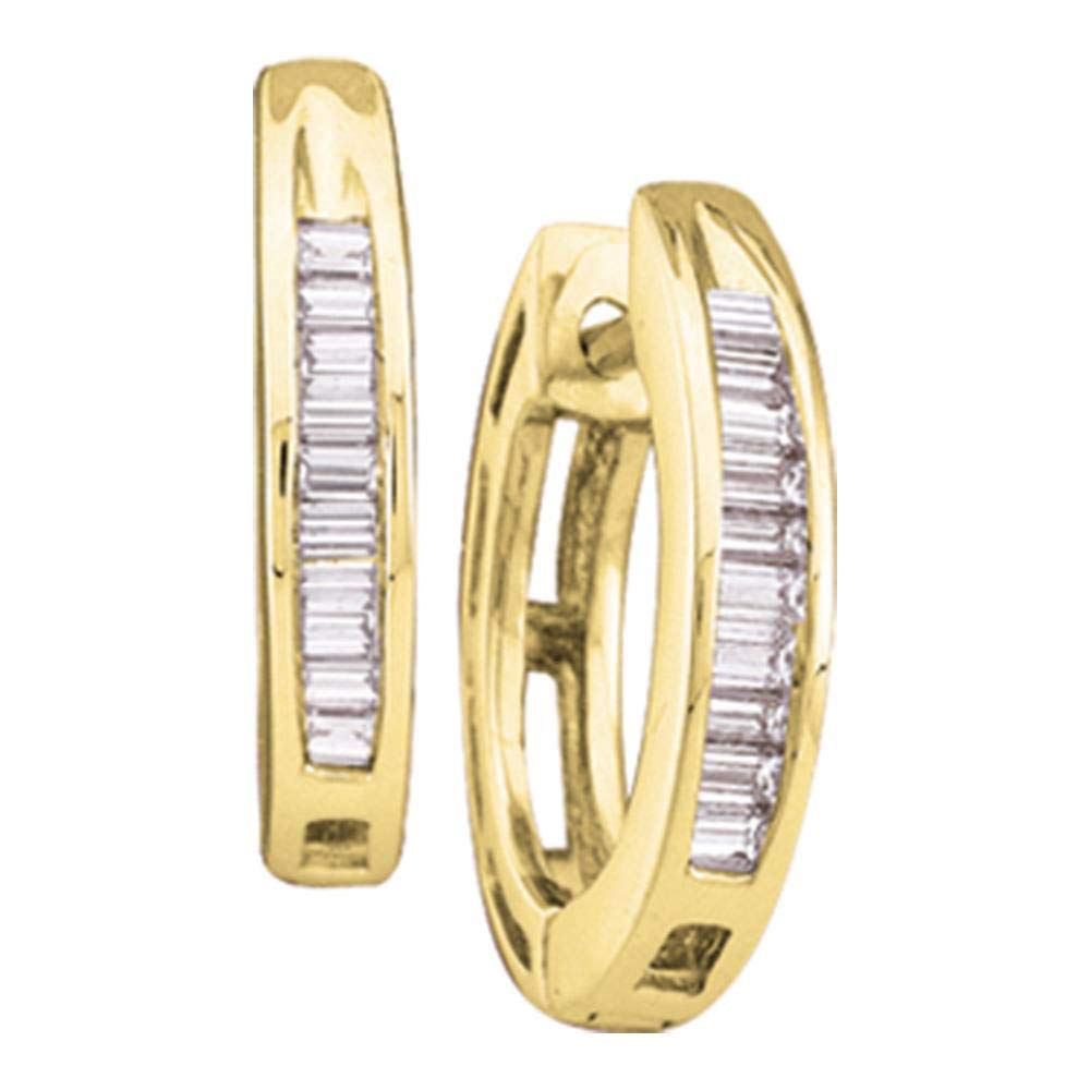 10K Yellow Gold Women's Baguette Diamond Huggie Hoop Earrings (1/8 Cttw) - Elegant Everyday Jewelry for Work & Special Occasions