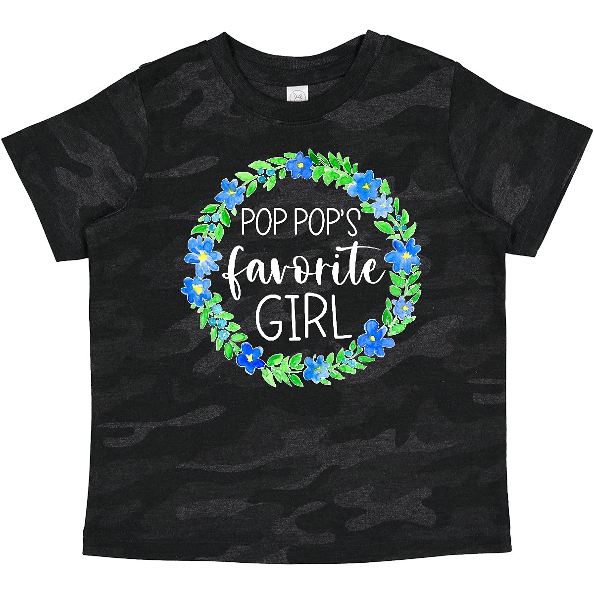 Inktastic Pop Pop's Favorite Girl Blue Floral Wreath Baby T-Shirt - Cute Outfit for Granddaughter, Family Photos & Special Occasions