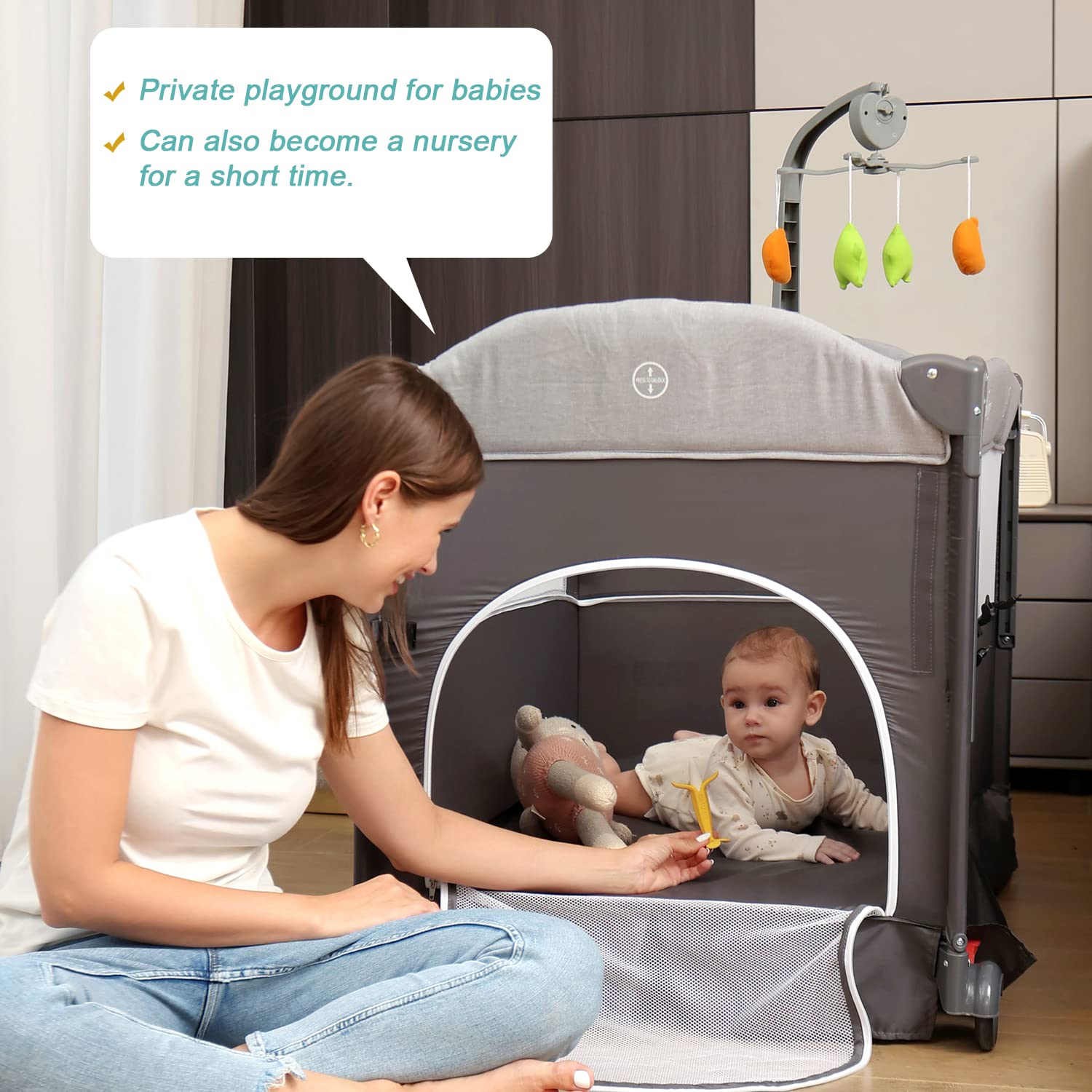 **Zdolmy 4-in-1 Baby Bedside Sleeper Bassinet & Play Yard – Adjustable Height, Diaper Changing Table, Storage Bag, Toy Arch & Music – Portable Crib for Newborns & Infants – Perfect for Nursery, Travel & Co-Sleeping**