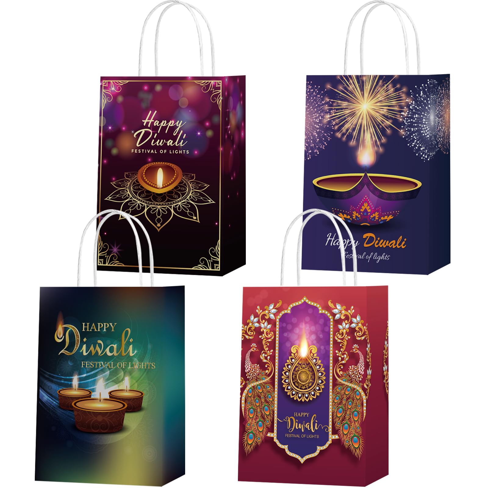 16 Pack Diwali Party Favor Bags - Festival of Lights Themed Goodie Gift Bags for Candy & Treats | Indian Celebration Supplies & Decorations for Diwali Parties, Weddings & Family Gatherings