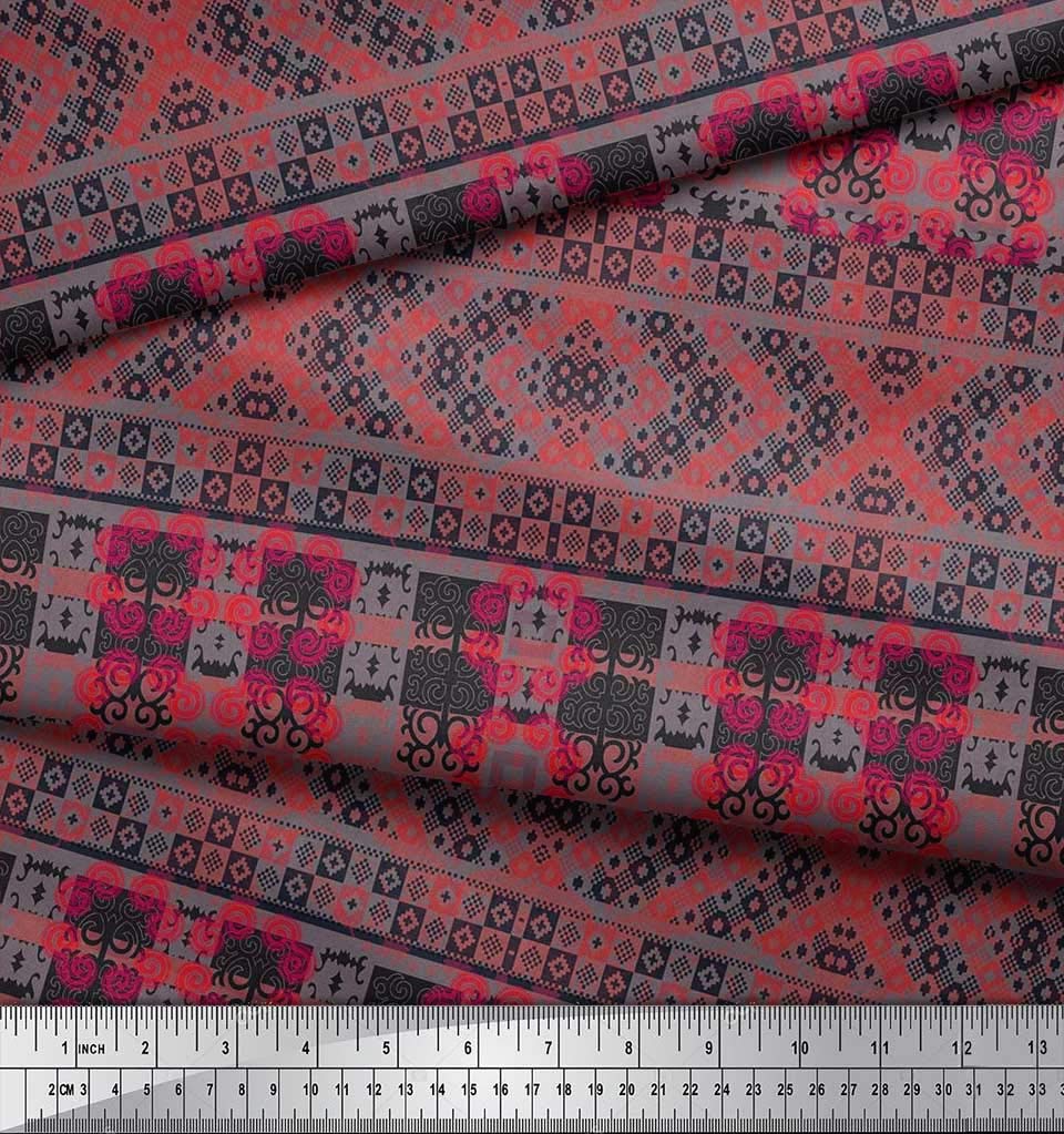 Soimoi Moss Georgette Brown Fabric by The Yard - 42 Inch Wide Check & Damask Ethnic Printed Textile for Dresses, Curtains, Home Decor and DIY Crafts - Classic Modern Fusion Fabric for Sophisticated Sewing Projects