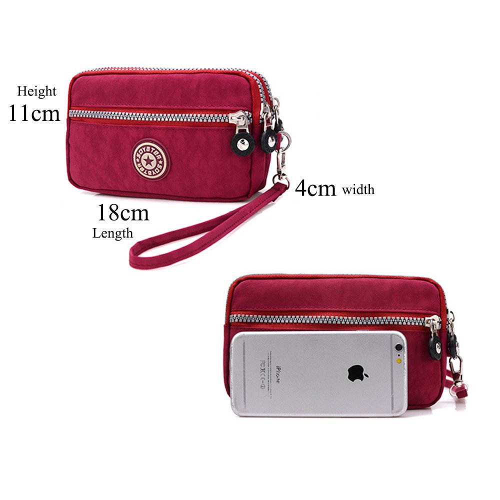 Waterproof Nylon Wristlet Bag with Dual Zipper Layers - Slim Clutch Purse for Women, Phone Wallet with Card Slots & Money Pocket - Perfect for Travel, Shopping and Everyday Use