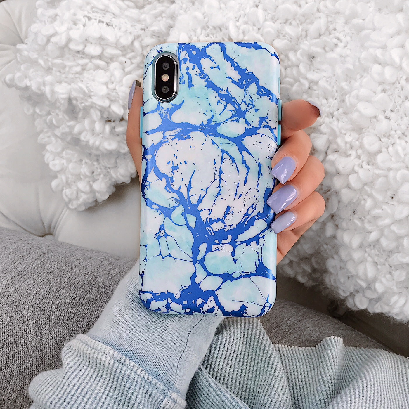 Premium Ocean Blue Chrome Marble iPhone Case - Shatterproof Protective Cover with Slim Fit Design | Perfect for Everyday Use, Travel & Fashion Accessory