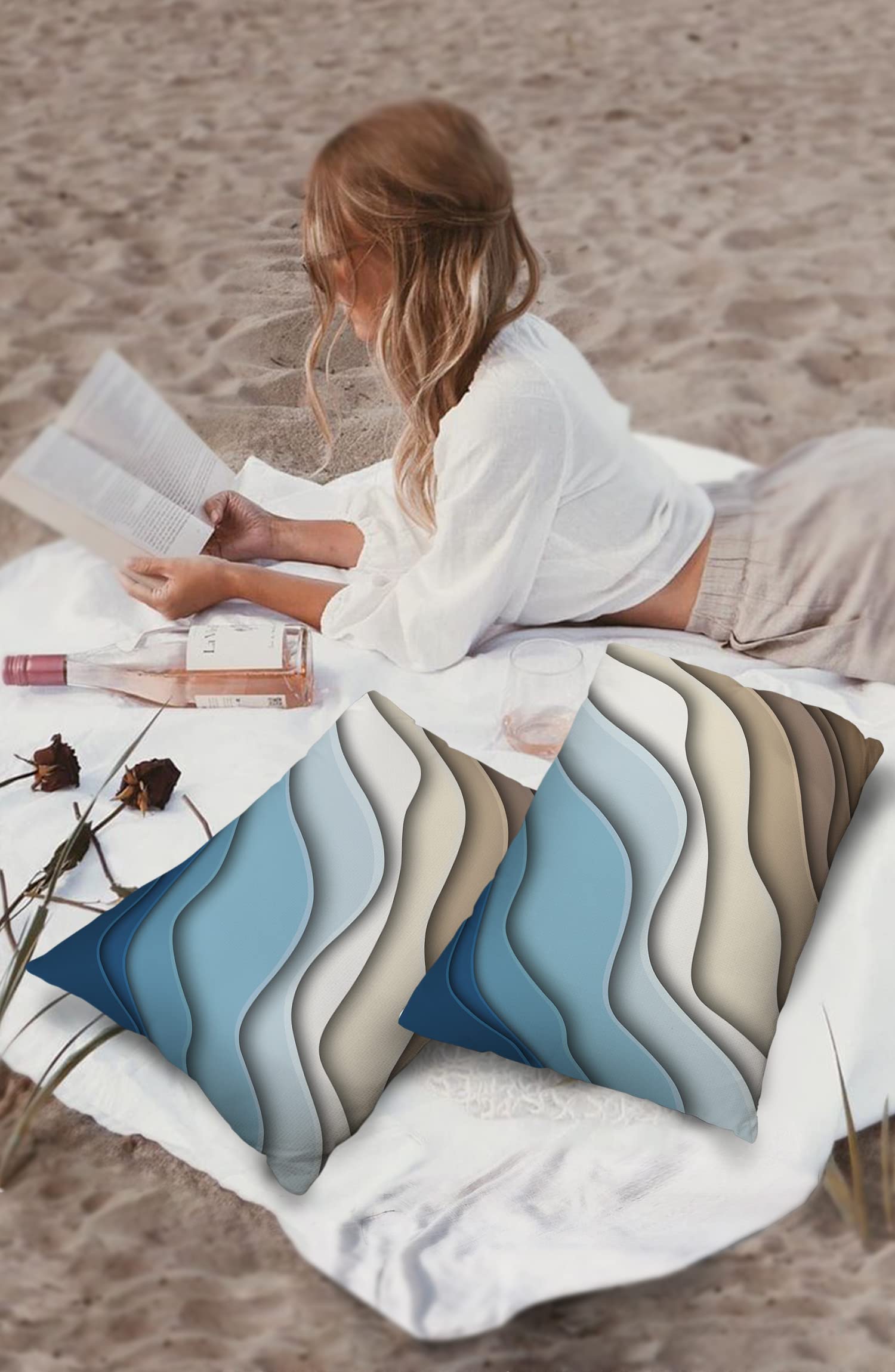 Blue Geometric Outdoor Pillow Covers - Waterproof Modern Lumbar Throw Pillowcases Set of 2 (20x12 Inches) - Brown Abstract Decorative Patio Cushions for Garden, Couch & Outdoor Furniture - Perfect for Backyard, Poolside & Porch Relaxation