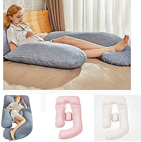 **Pregnancy Pillow for Sleeping - Maternity Body Pillow with Cotton & Linen Cover, Detachable Lumbar Support for Waist & Abdomen Relief (Blue) - Perfect for Side Sleepers & Expecting Moms**