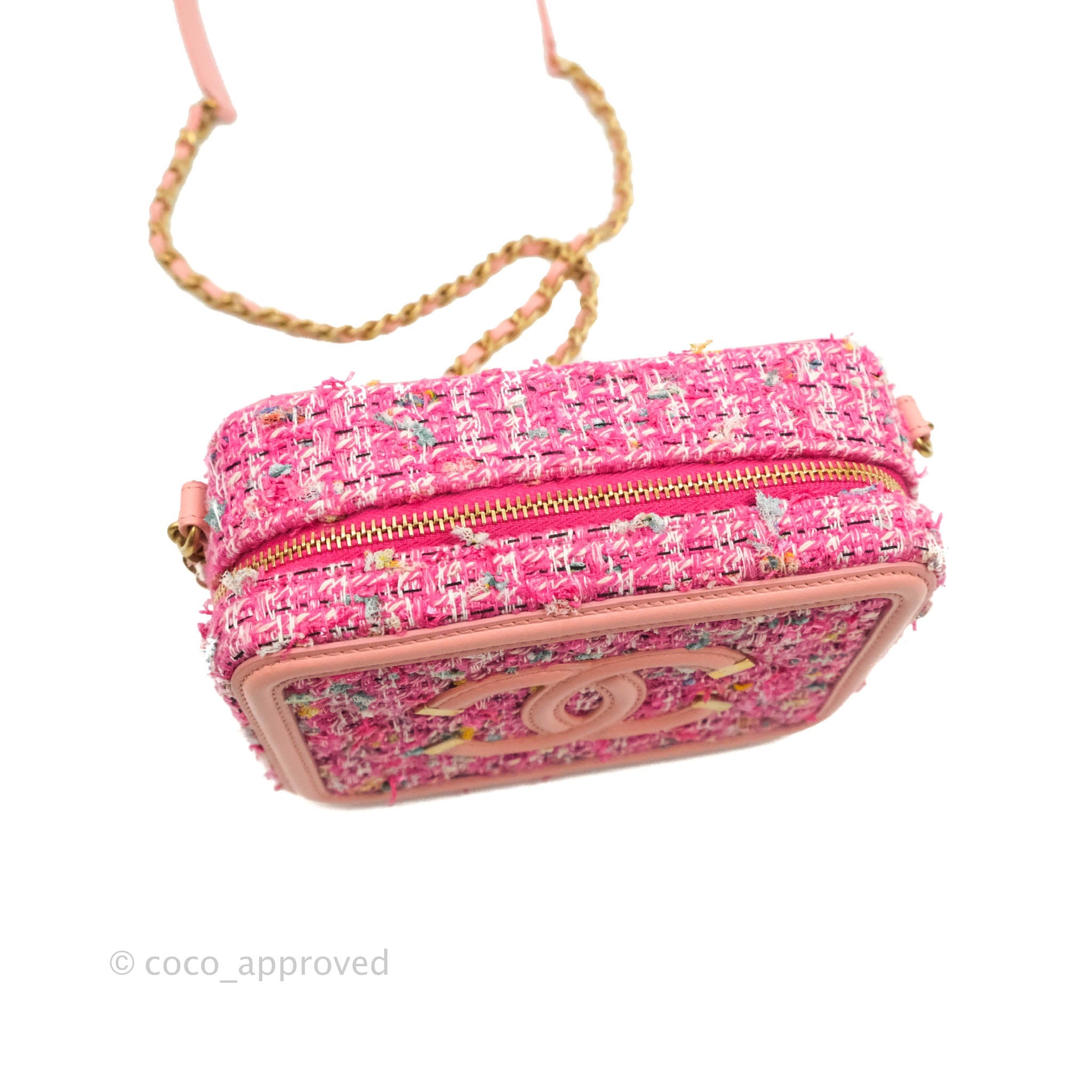 Chanel CC Filigree Vanity Clutch With Chain - Pink Tweed Crossbody Bag for Women | Luxury Designer Clutch Purse for Evening Parties, Weddings & Special Occasions